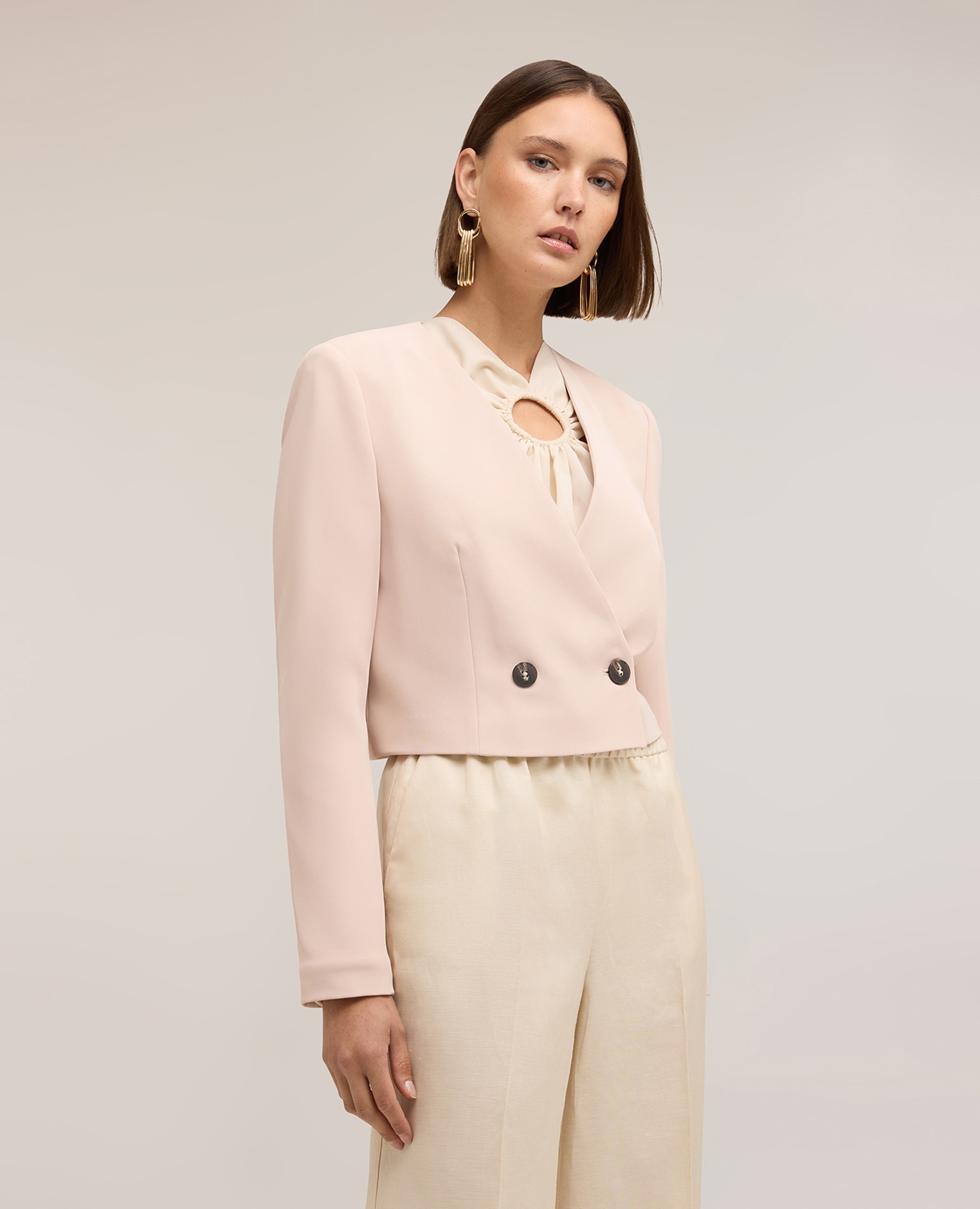 Chaqueta de mujer spencer de doble botonadura modelo con ajuste regular cierre cruzado con botones - Motivi - Rosa Rosa-1