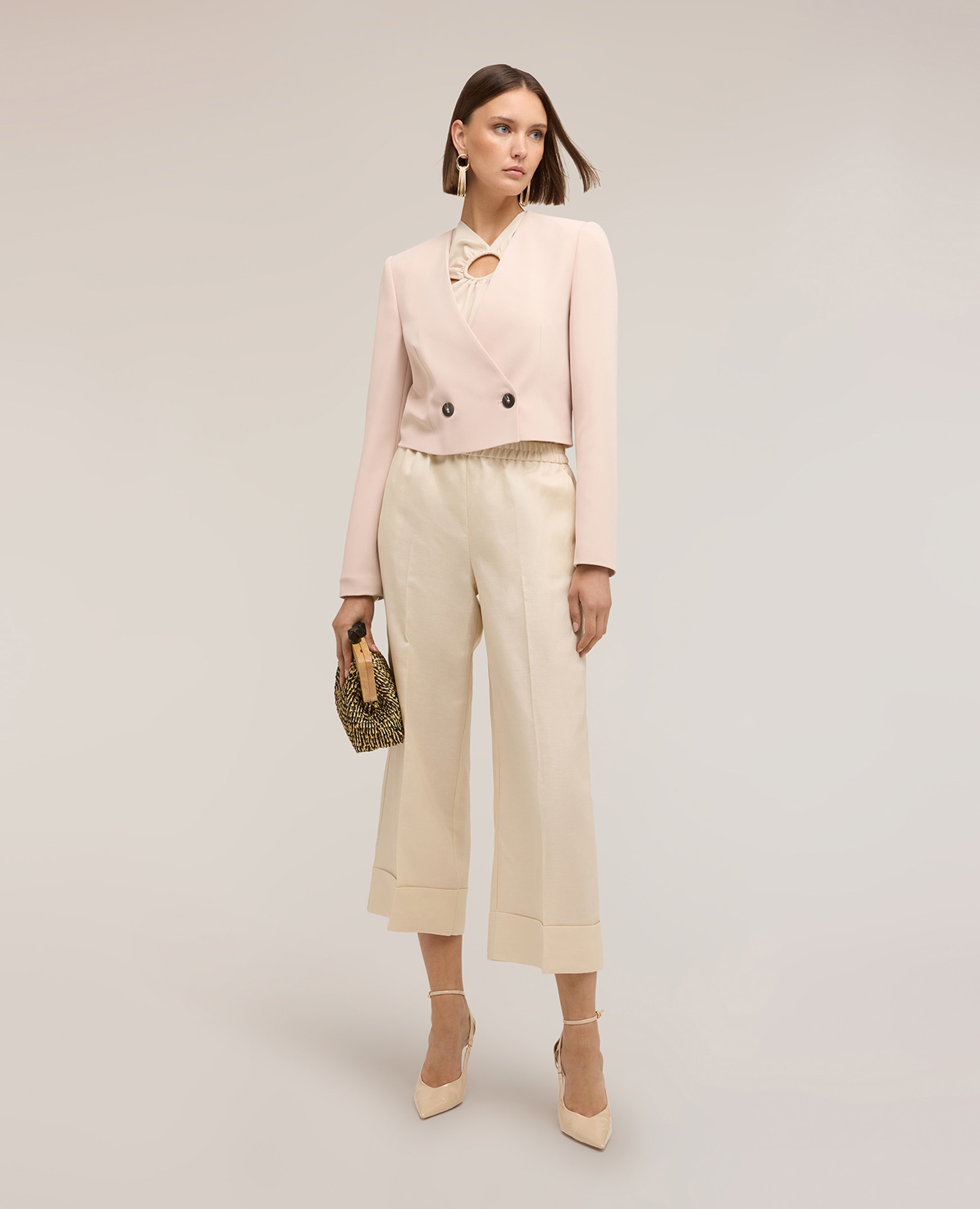 Chaqueta de mujer spencer de doble botonadura modelo con ajuste regular cierre cruzado con botones - Motivi - Rosa Rosa-3