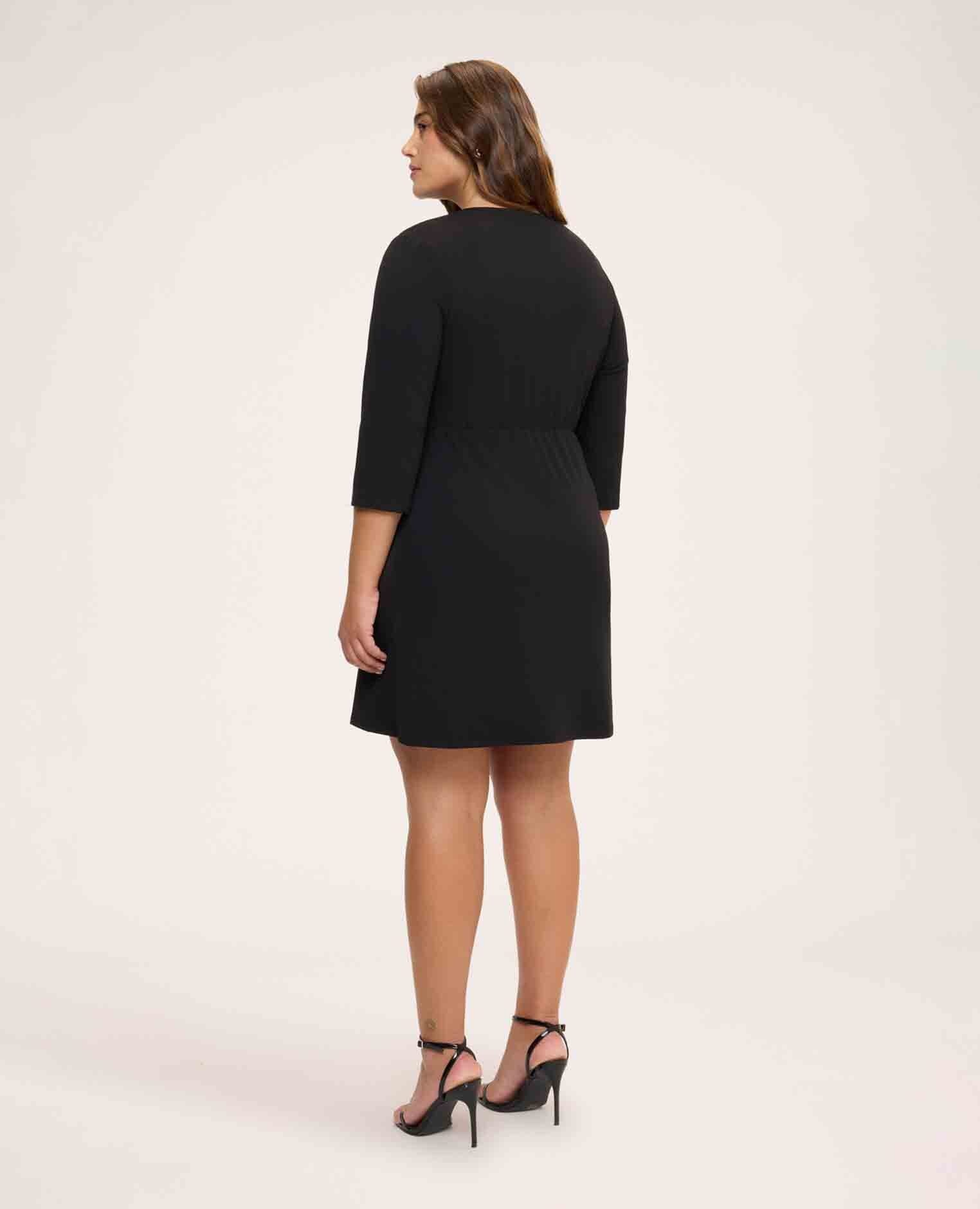Vestido cruzado con hebilla hebilla metálica dorada - Fiorella Rubino - Negro Negro-2