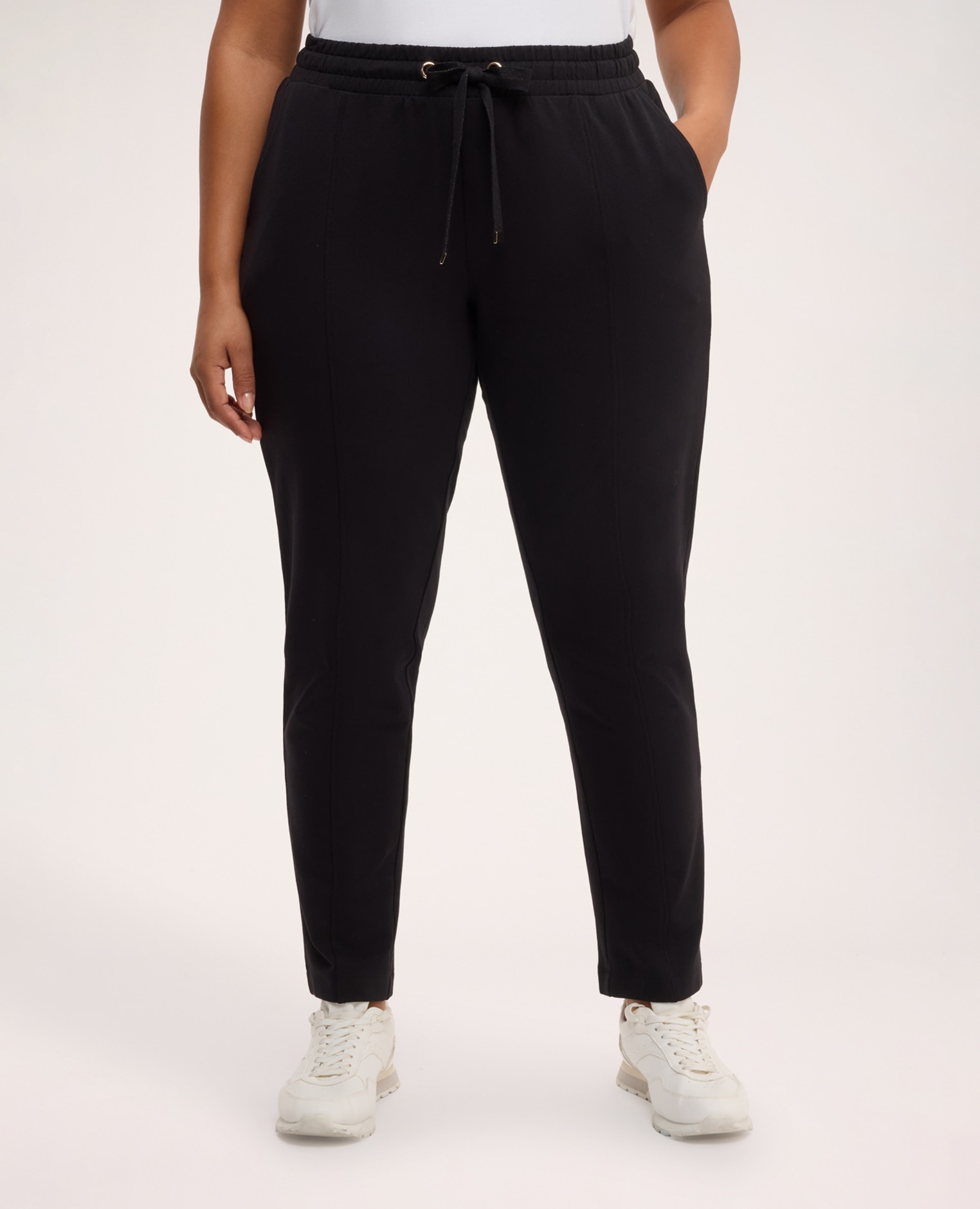 Joggers de mujer de algodón con cordón en la cintura tejido de felpa - Fiorella Rubino - Negro Negro-3