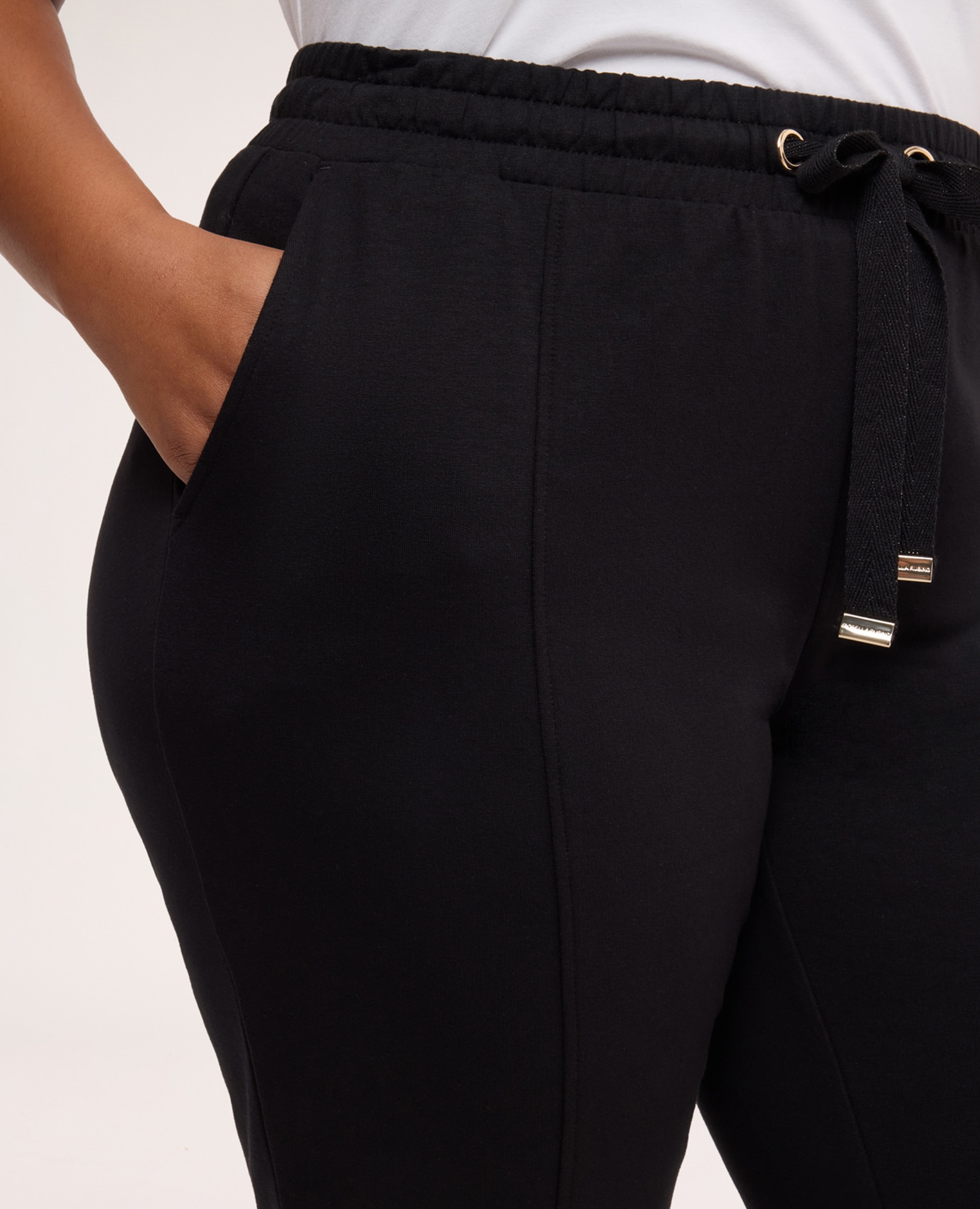 Joggers de mujer de algodón con cordón en la cintura tejido de felpa - Fiorella Rubino - Negro Negro-4
