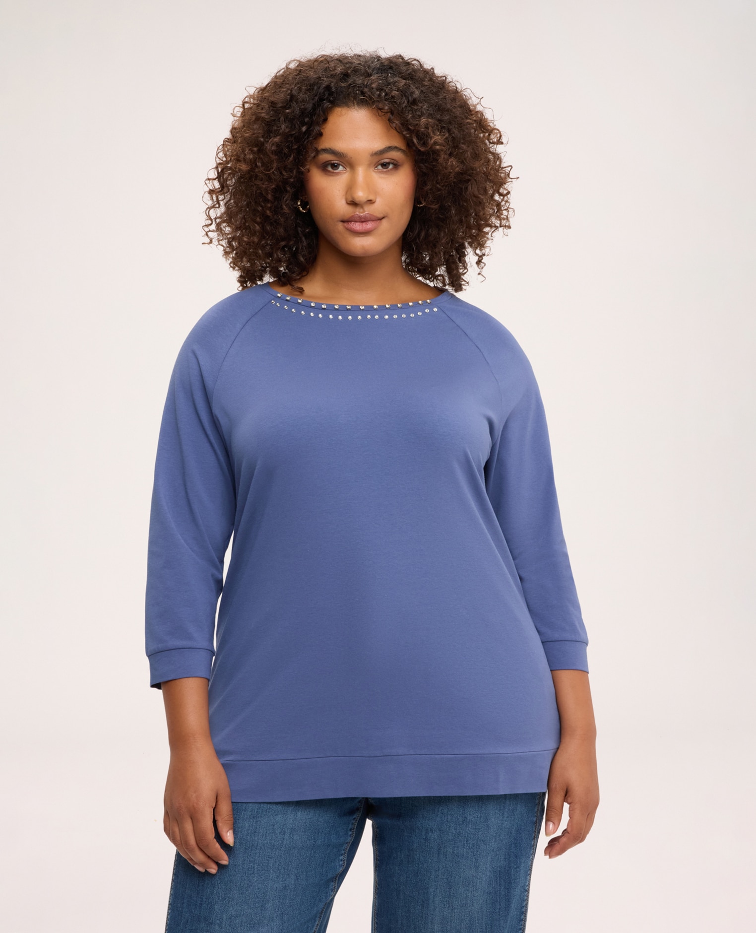 Imagen 0 de Camiseta de mujer de algodón con estrás y tachuelas ajuste regular para el máximo confort Azul