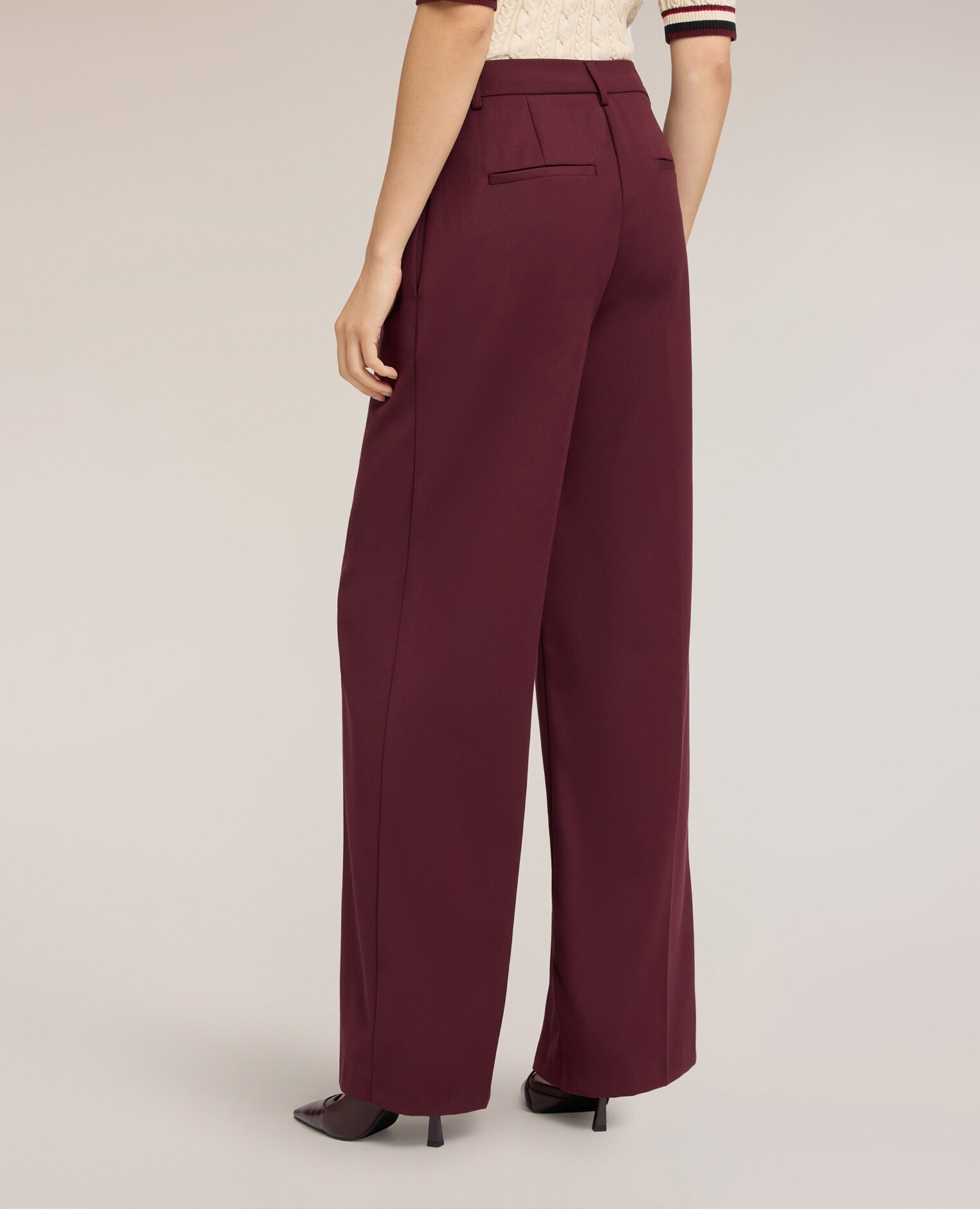 Pantalones de mujer palazzo con pliegue marcado ajuste ancho cierre con corchetes y cremallera - Motivi - Burdeos Burdeos-2