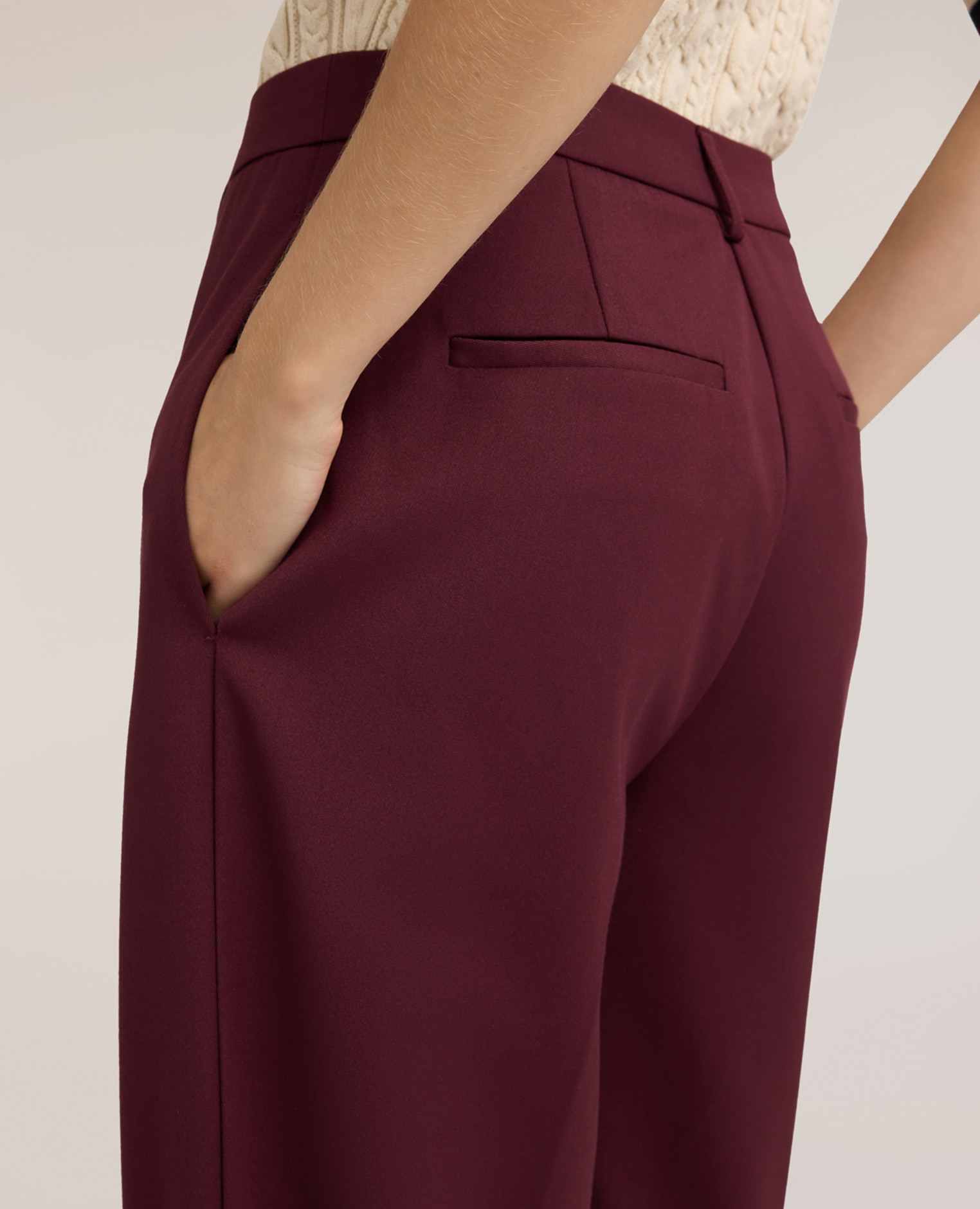 Pantalones de mujer palazzo con pliegue marcado ajuste ancho cierre con corchetes y cremallera - Motivi - Burdeos Burdeos-4