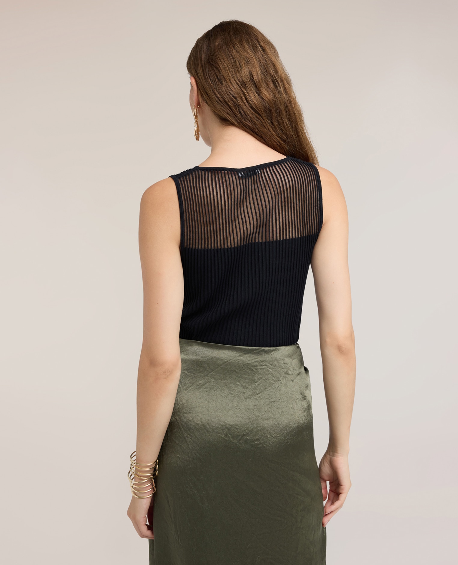 Jersey de mujer fino de canalé con escote transparente modelo corto y ajustado sin cierre - Motivi - Negro Negro-2