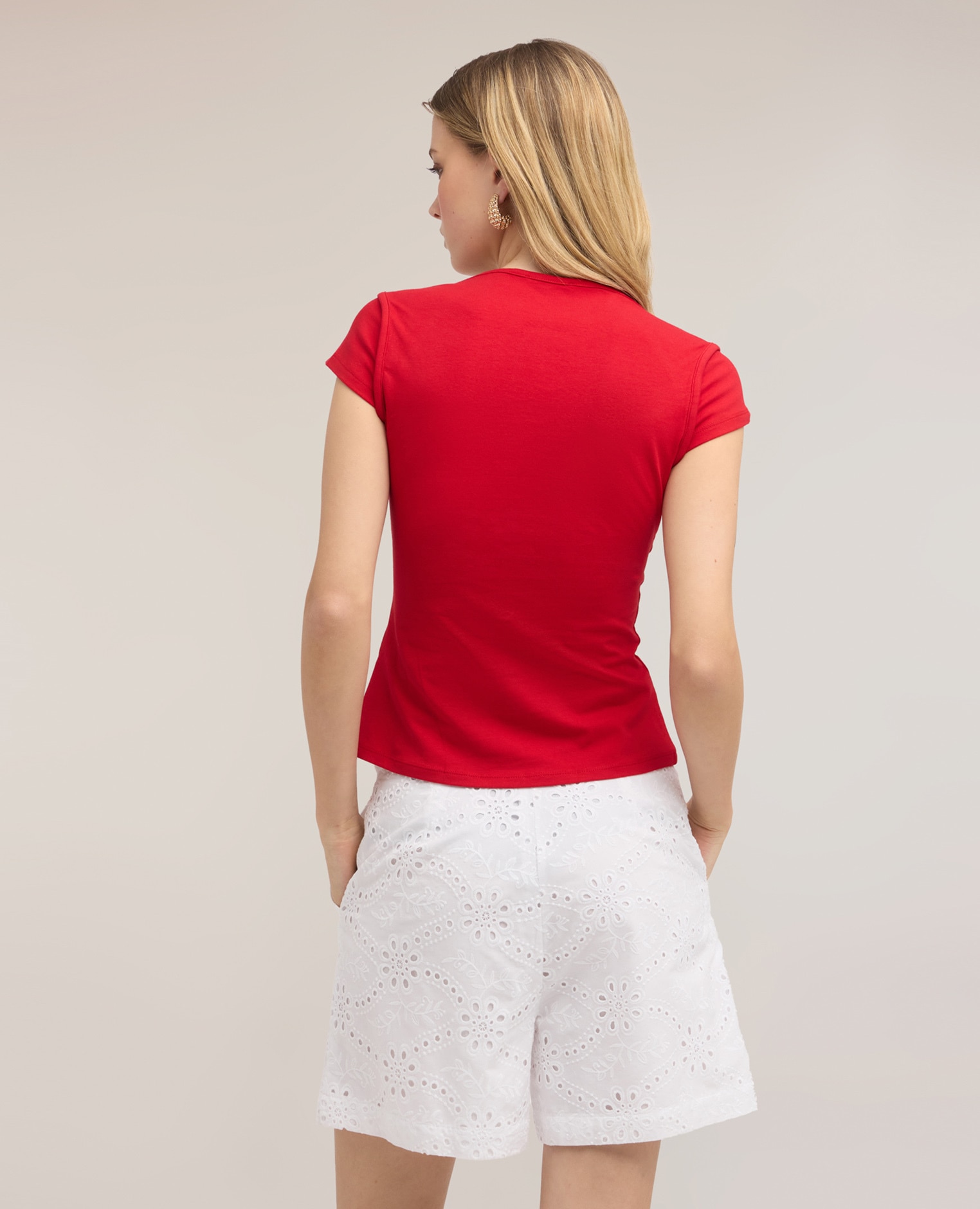 Camiseta de mujer con escote barco ajuste entallado - Motivi - Rojo Rojo-2