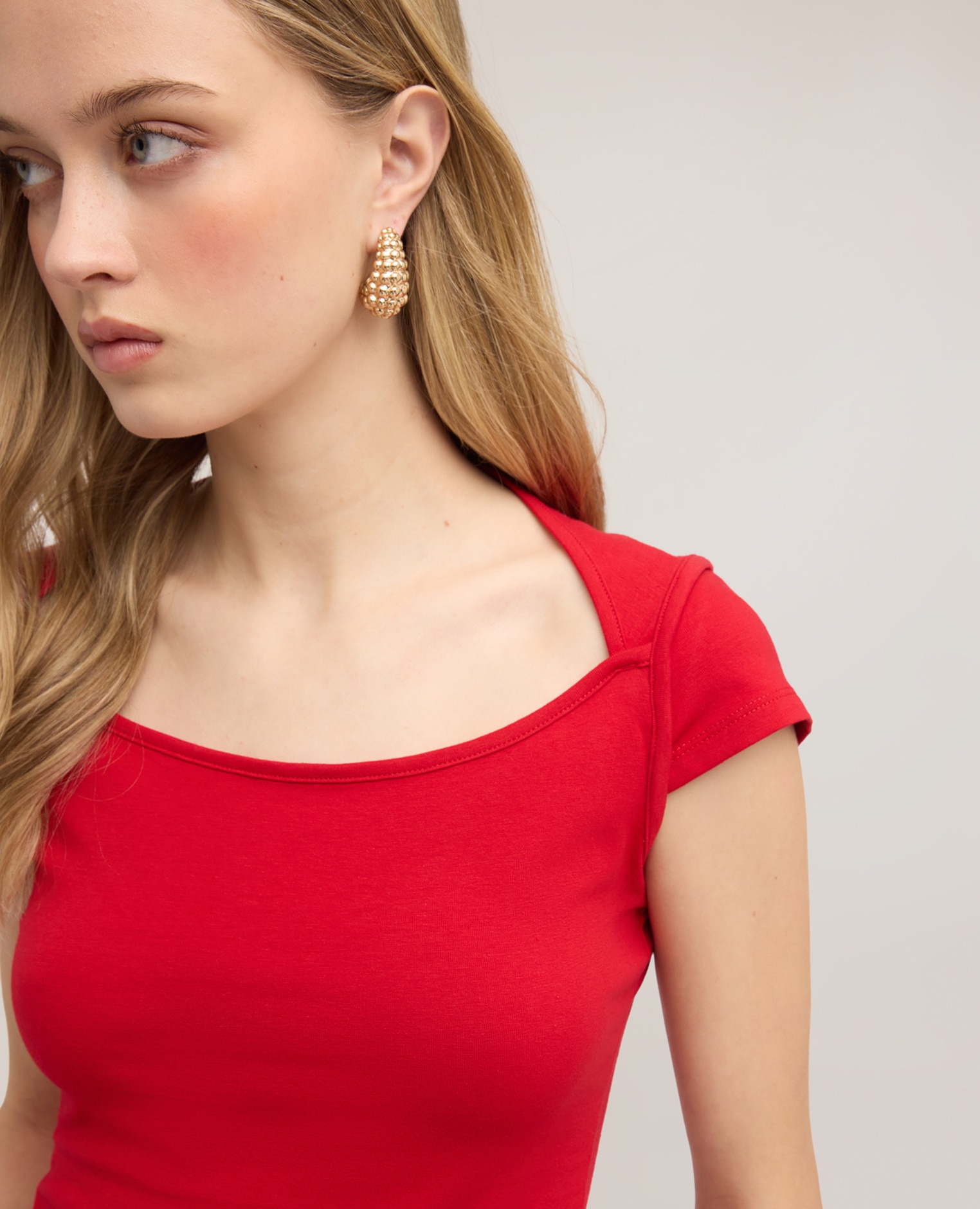 Camiseta de mujer con escote barco ajuste entallado - Motivi - Rojo Rojo-4