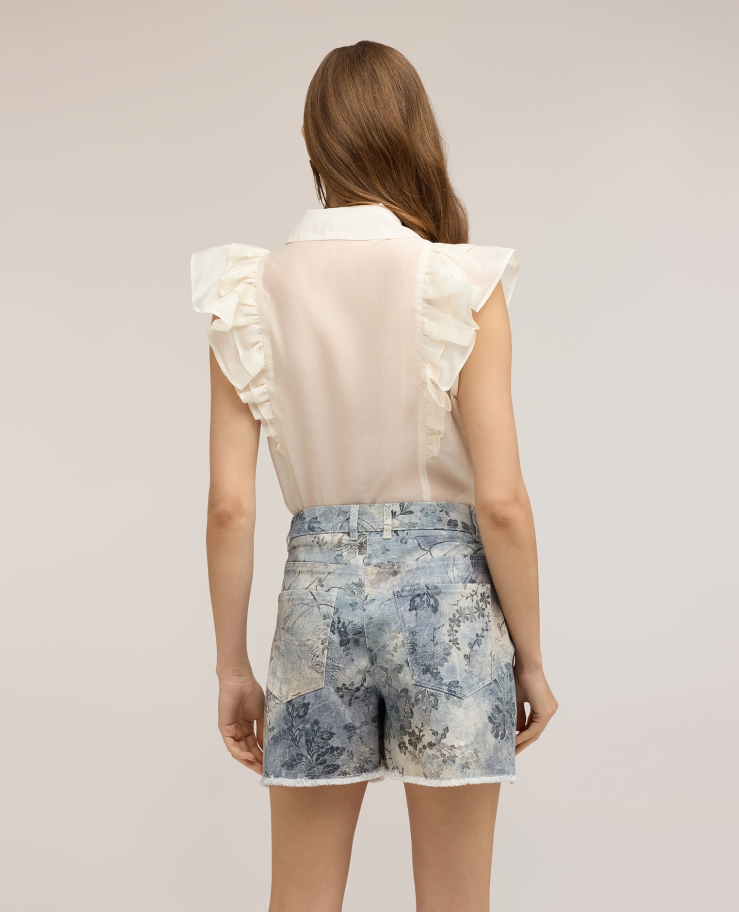 Camisa de mujer de muselina con volantes cuello clásico con botonadura frontal - Motivi - Blanco Blanco-2