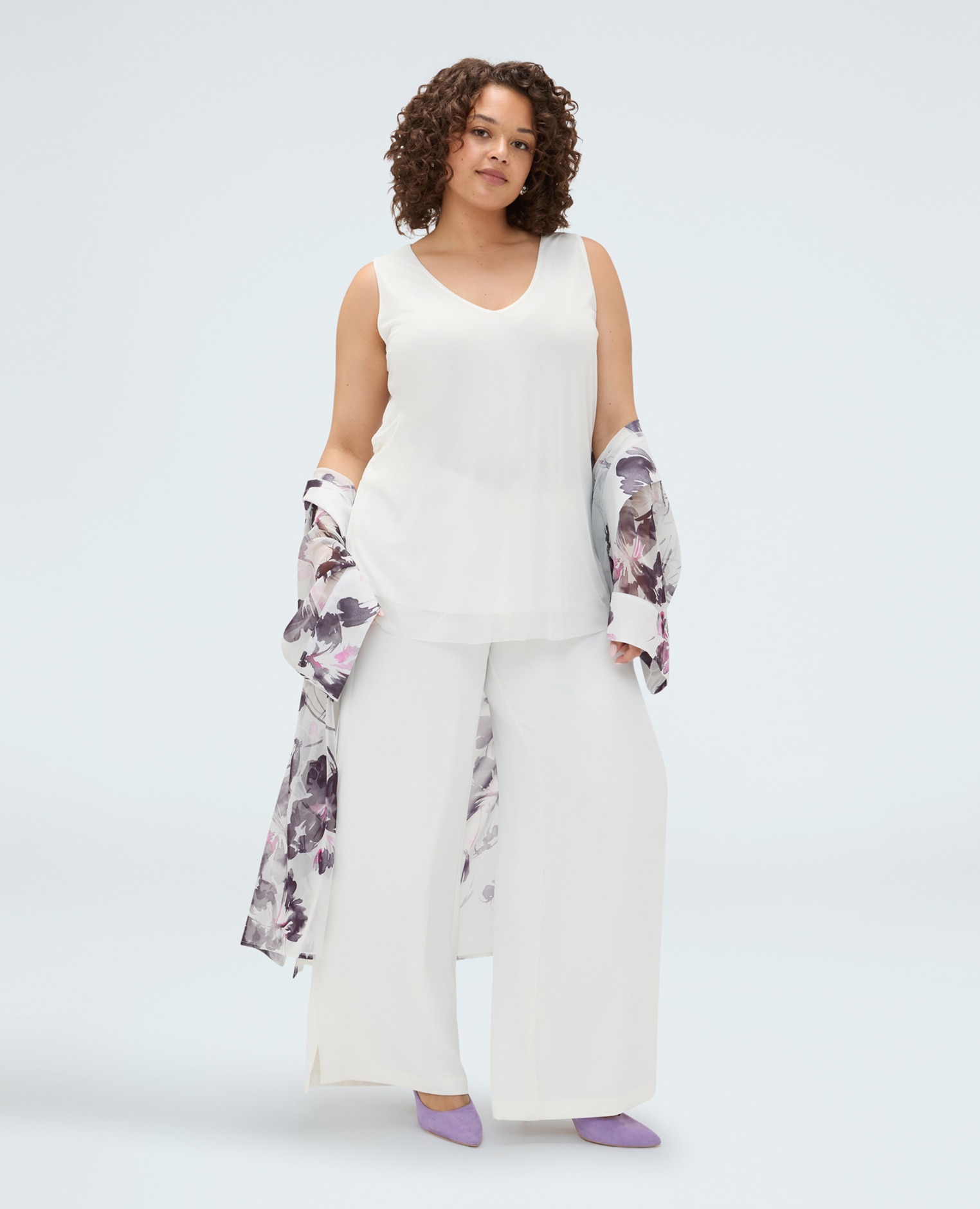 Top de mujer de tul con escote en v ajuste y diseño para el máximo confort - Fiorella Rubino - Blanco Blanco-3