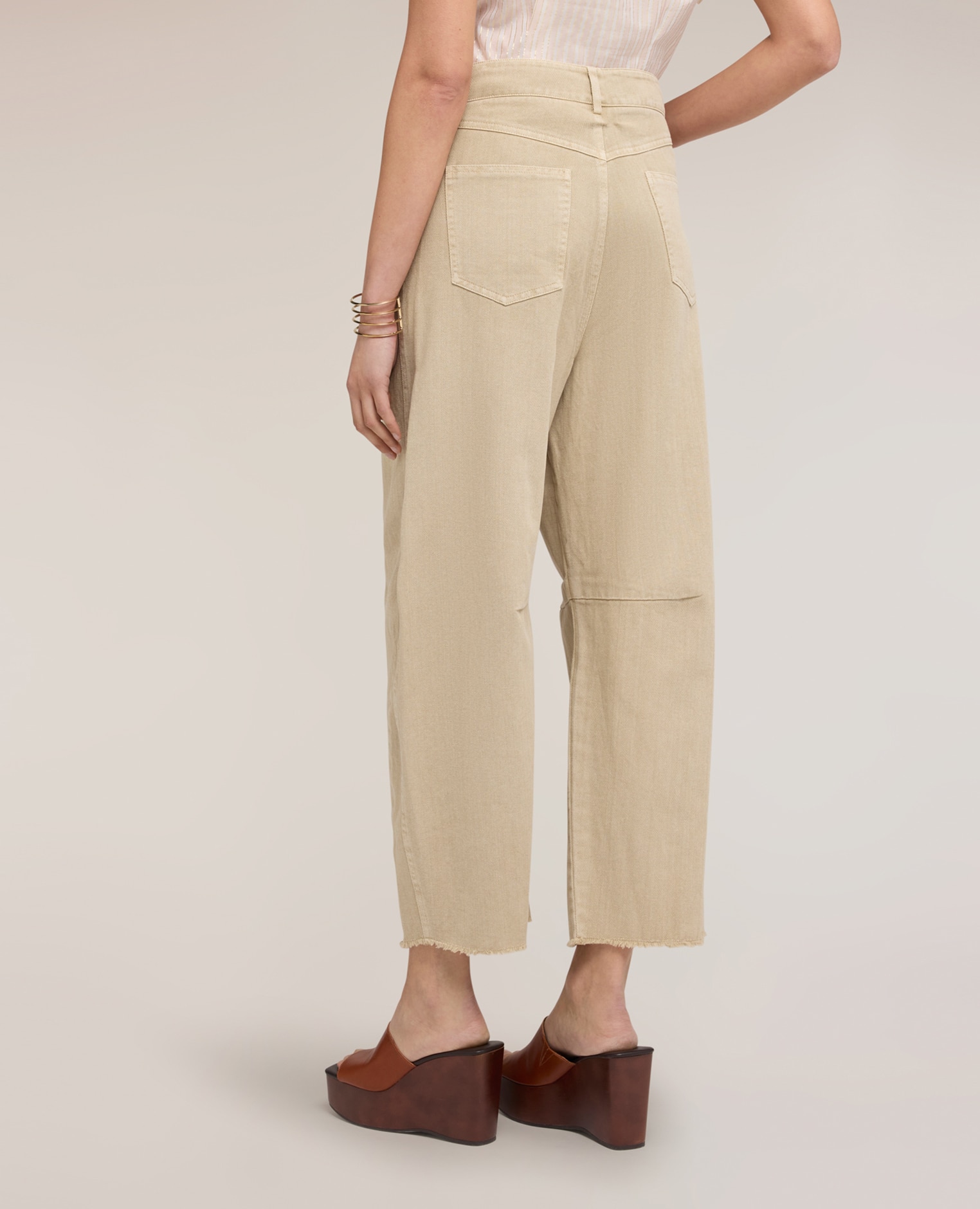 Pantalones de mujer balloon en drill de algodón abertura frontal con botón y cremallera - Motivi - Beige Beige-2