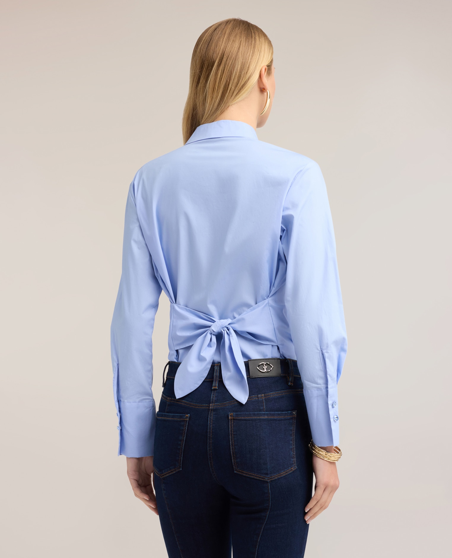 Camisa de mujer de popelín con cuello button-down ajuste regular abertura frontal con botonadura inglesa - Motivi - Azul claro Azul claro-2