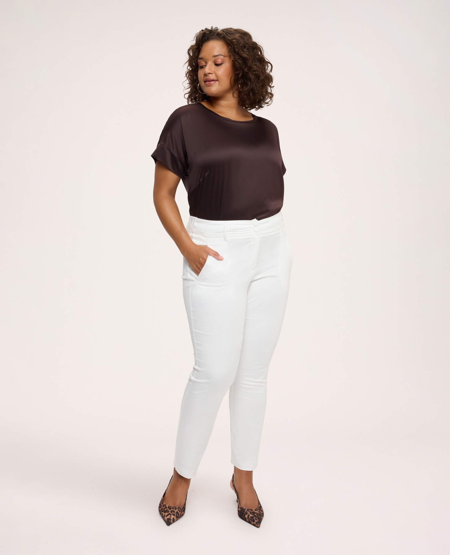 Pantalones de mujer new york en algodón stretch ajuste y diseño para el máximo confort - Fiorella Rubino - Blanco Blanco-1