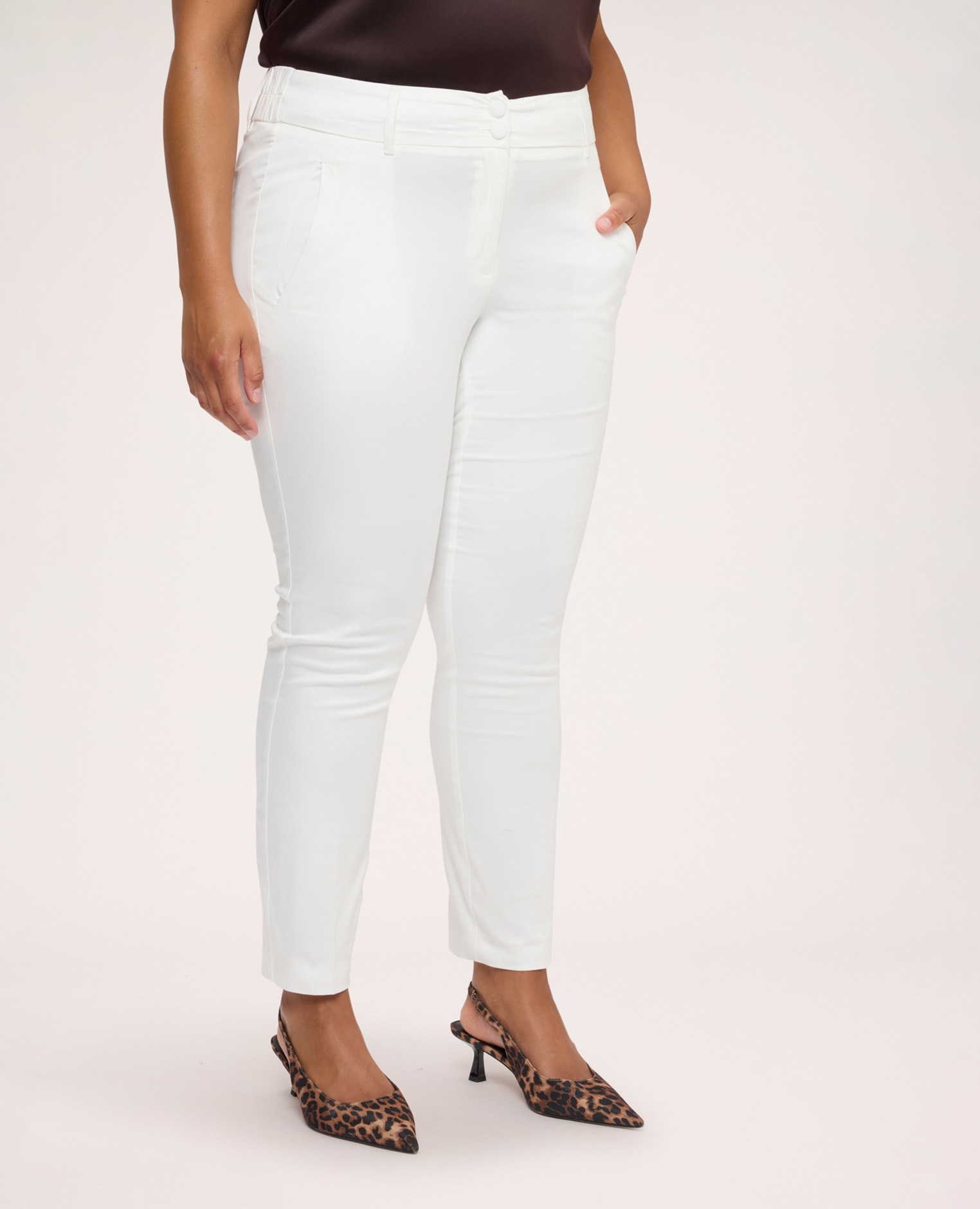 Pantalones de mujer new york en algodón stretch ajuste y diseño para el máximo confort - Fiorella Rubino - Blanco Blanco-3