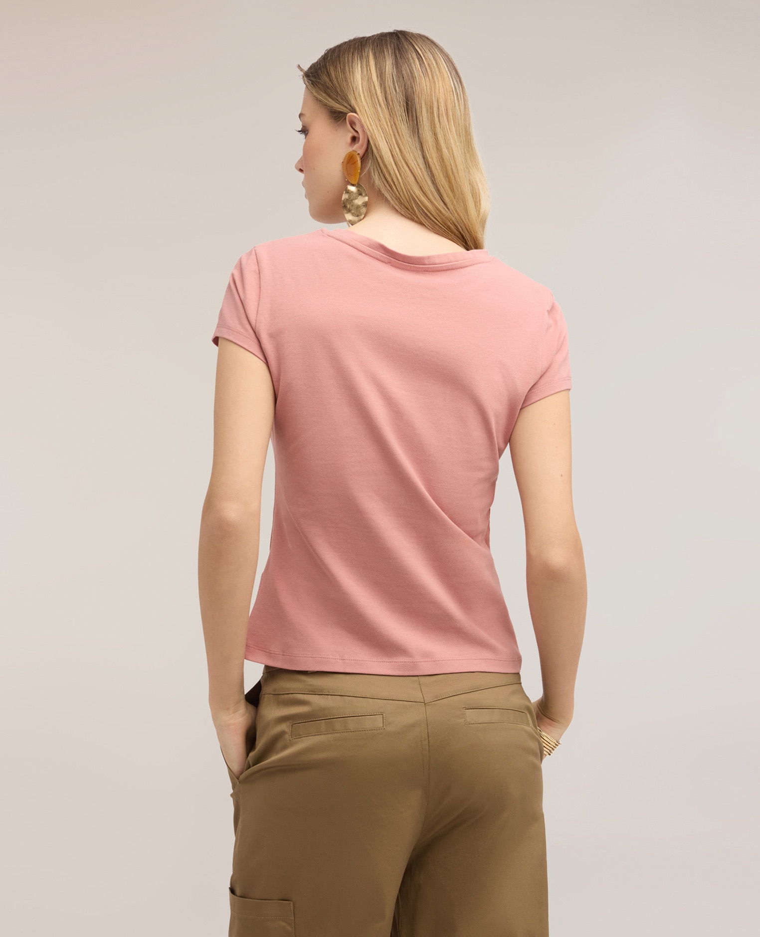 Camiseta de mujer con drapeado lateral asimétrico ajuste entallado con drapeado lateral en el delantero - Motivi - Rosa Rosa-2