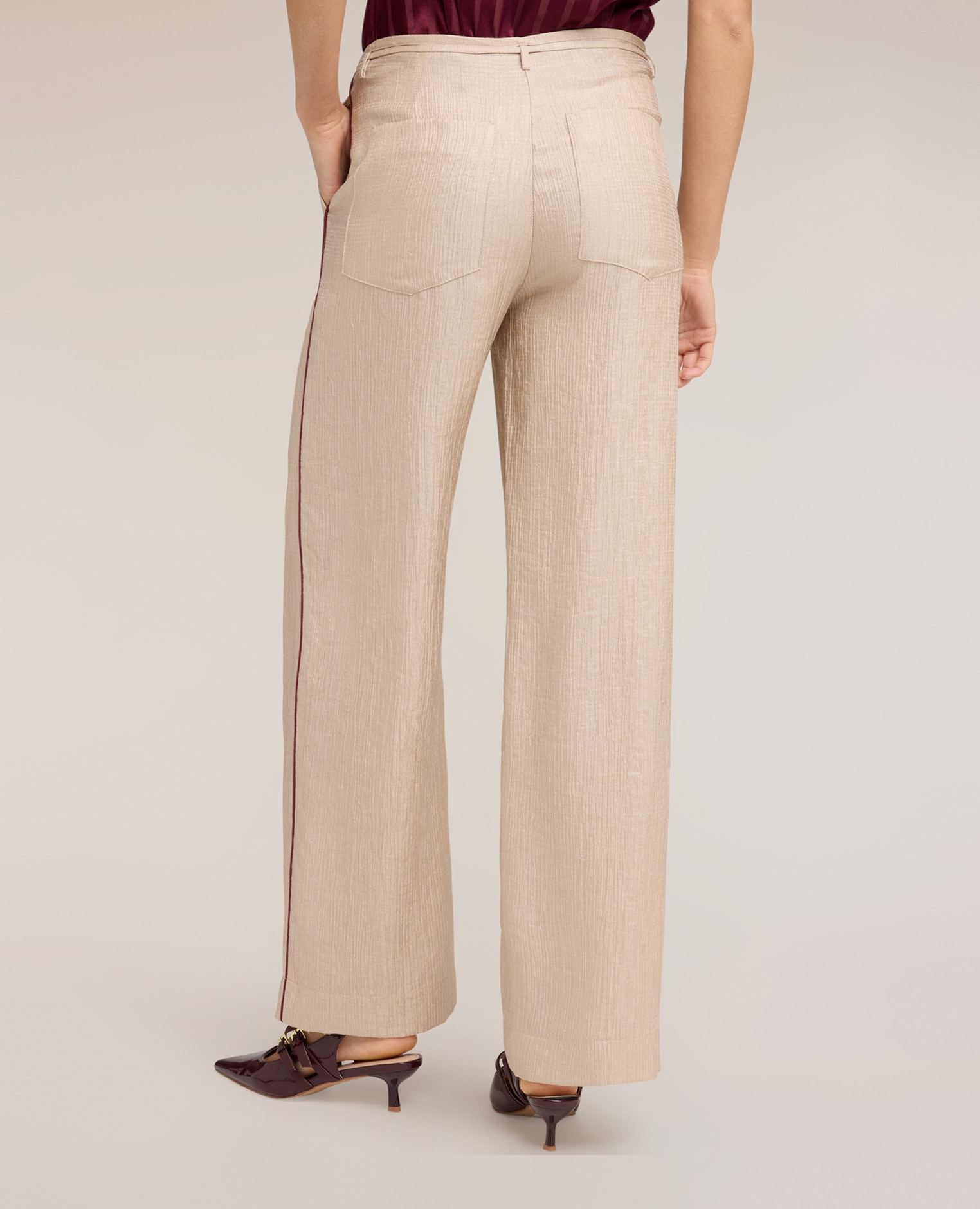Pantalones de mujer palazzo de crepón ajuste ancho cierre frontal con botones y cremallera - Motivi - Beige Beige-2