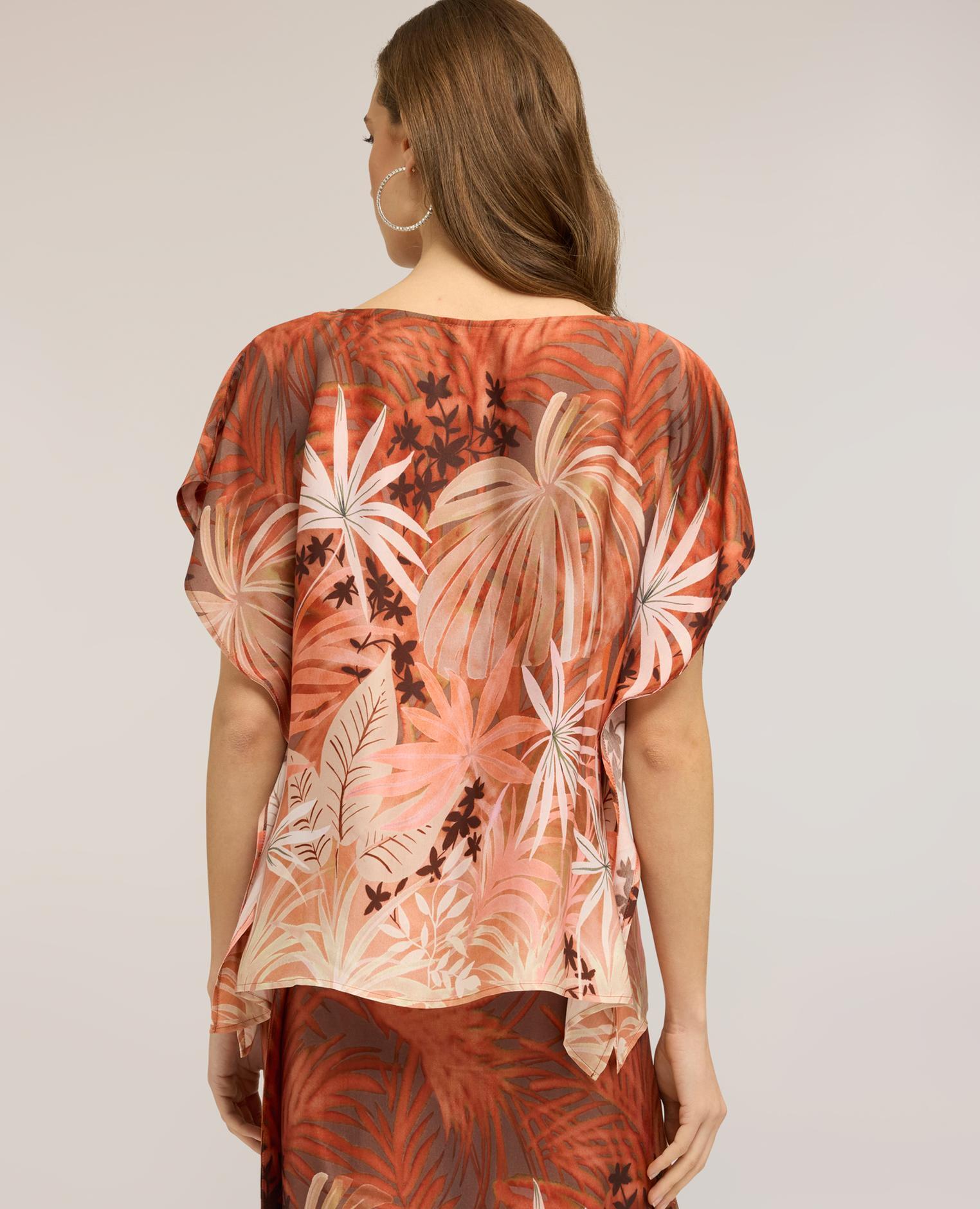 Blusa de mujer kimono de satén con estampado ajuste holgado - Motivi - Naranja Naranja-2