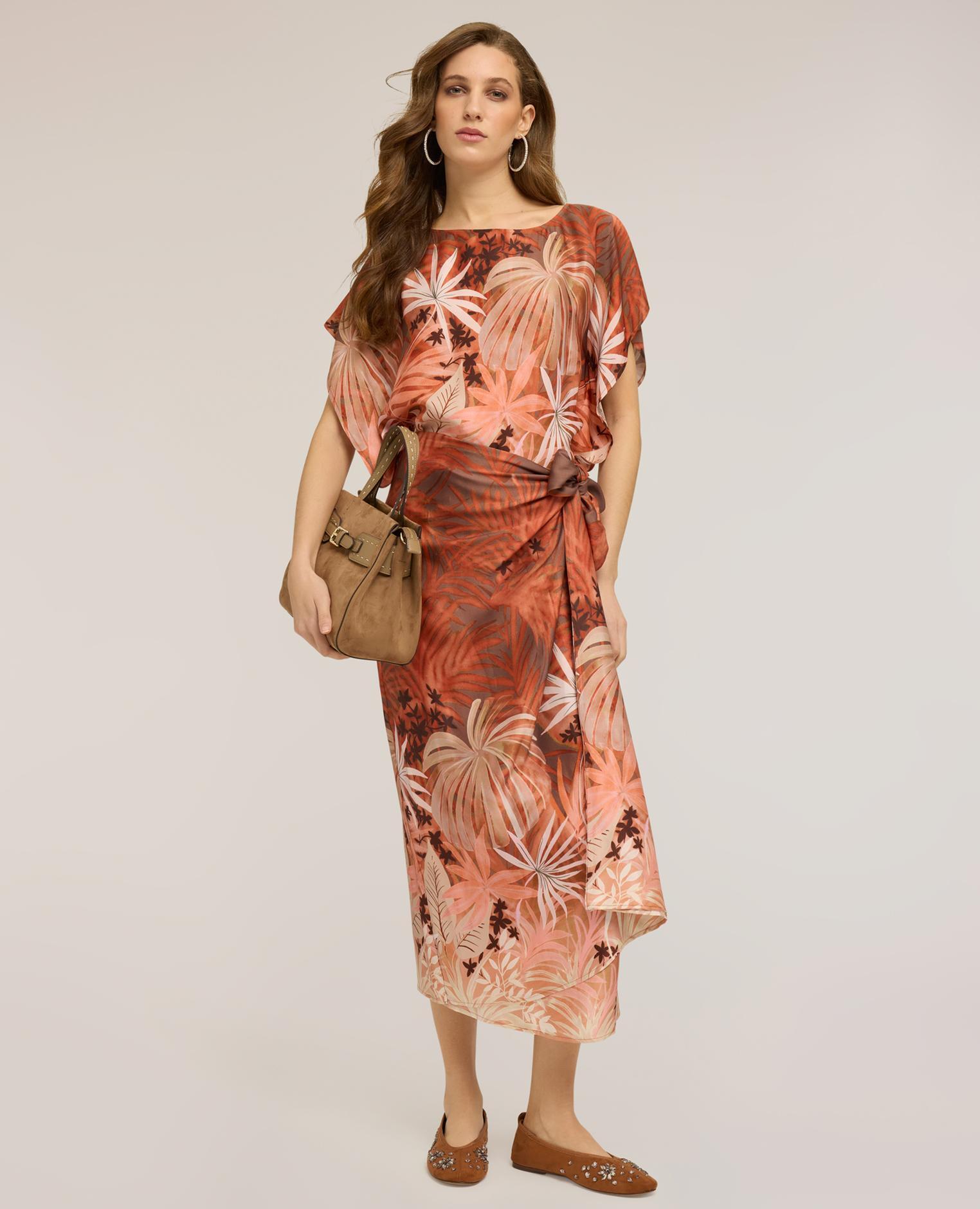 Blusa de mujer kimono de satén con estampado ajuste holgado - Motivi - Naranja Naranja-4