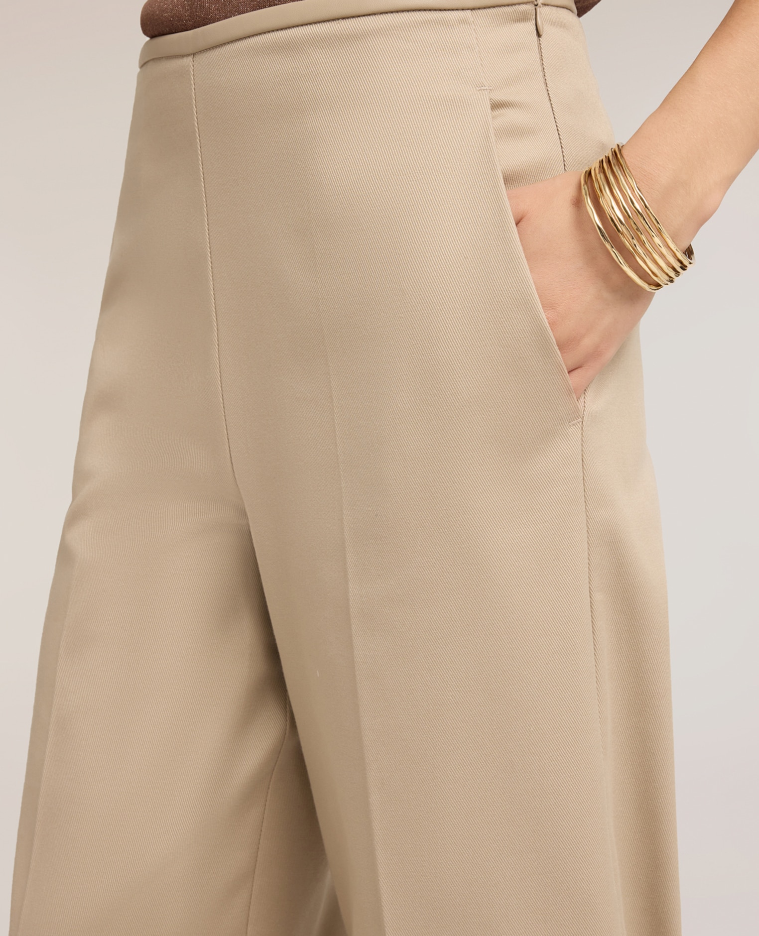 Pantalones de mujer palazzo de gabardina con pliegue planchado talle alto ajuste ancho - Motivi - Beige Beige-3