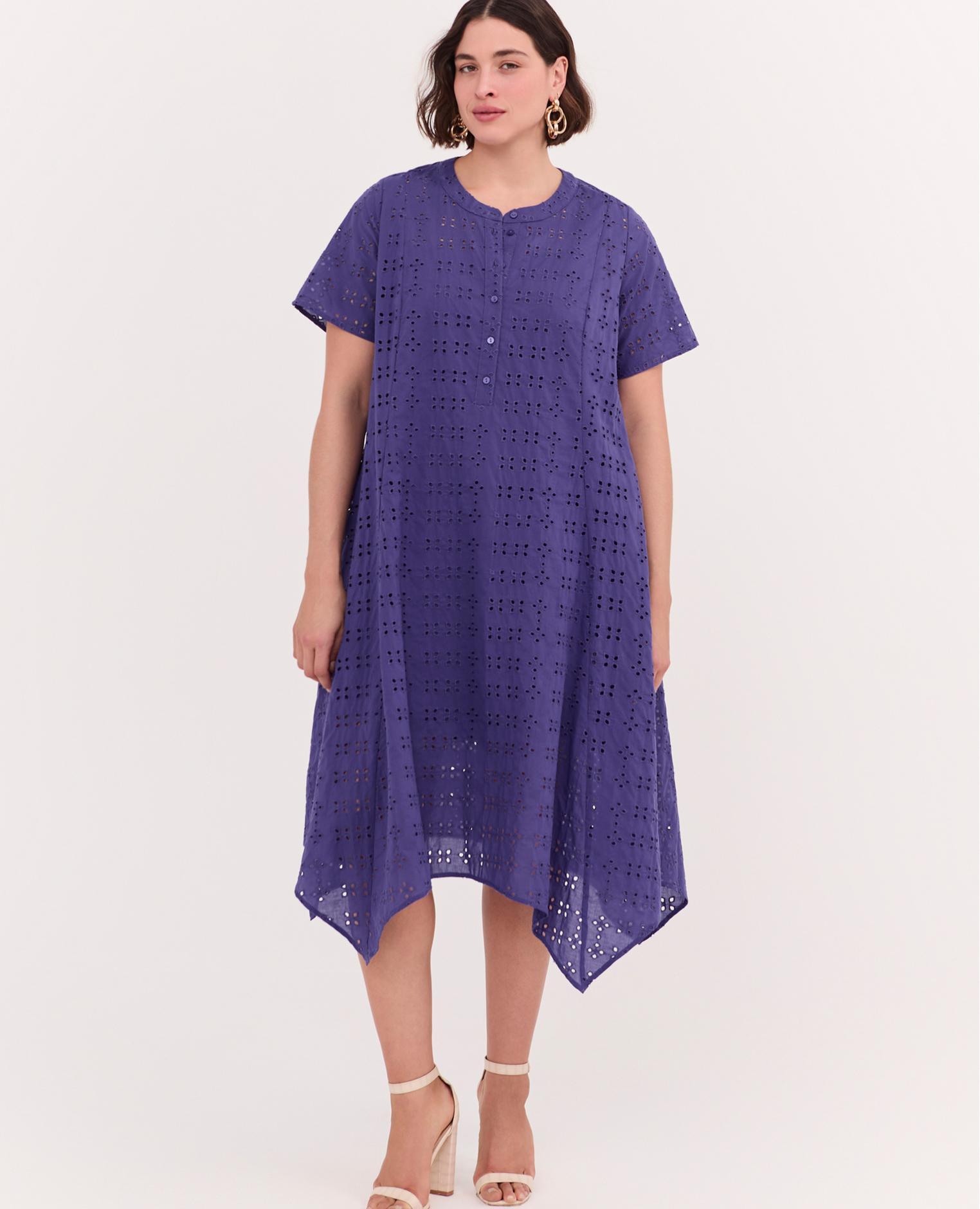 Vestido de mujer libre en sangalo escote redondo y cierre de botones delanteros - Fiorella Rubino - Morado Morado-1