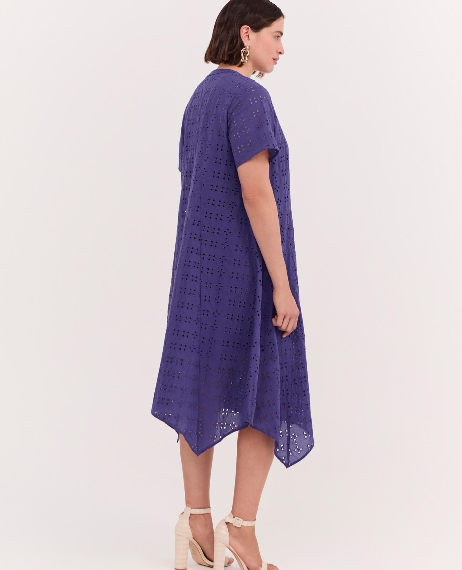 Vestido de mujer libre en sangalo escote redondo y cierre de botones delanteros - Fiorella Rubino - Morado Morado-2
