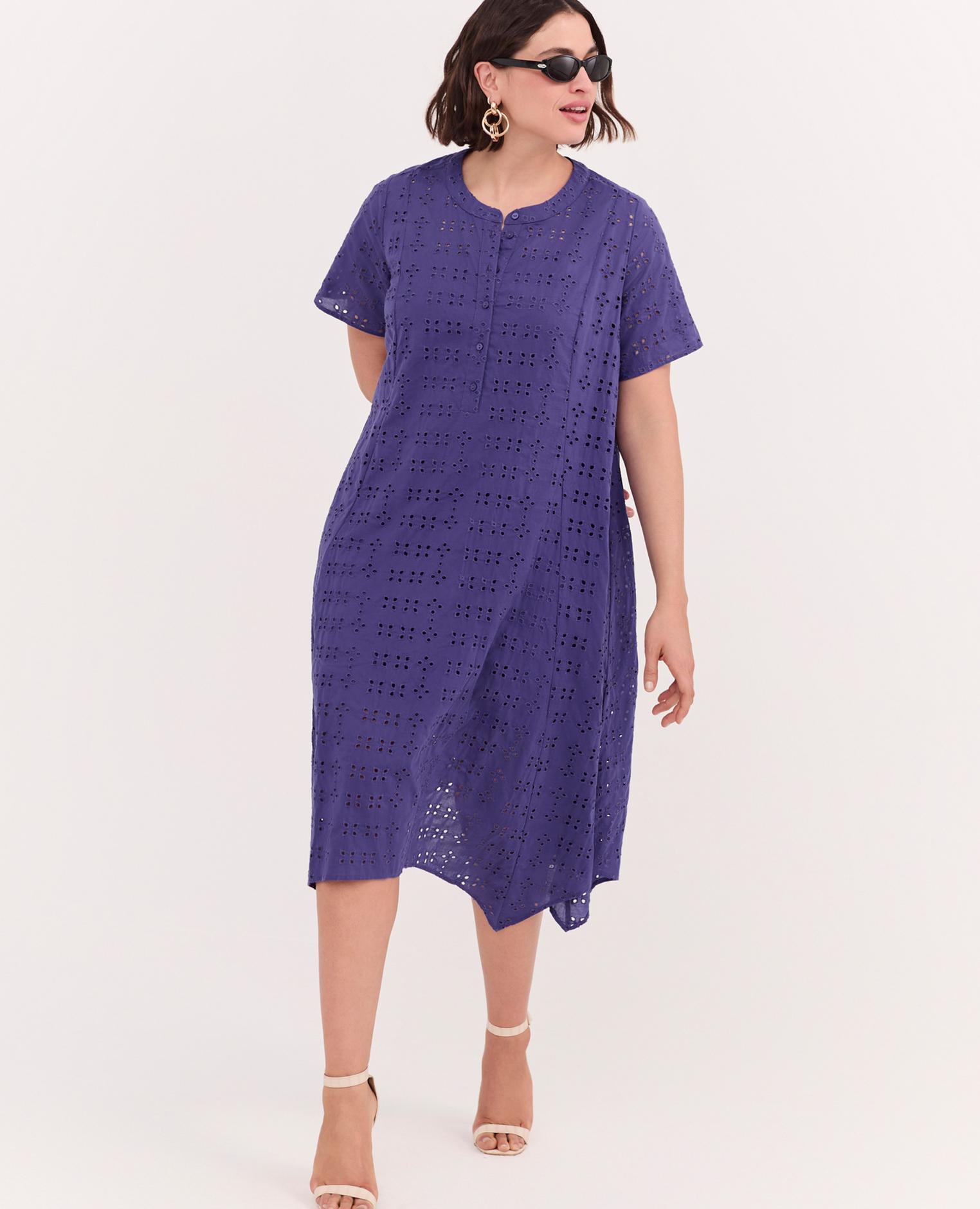 Vestido de mujer libre en sangalo escote redondo y cierre de botones delanteros - Fiorella Rubino - Morado Morado-4