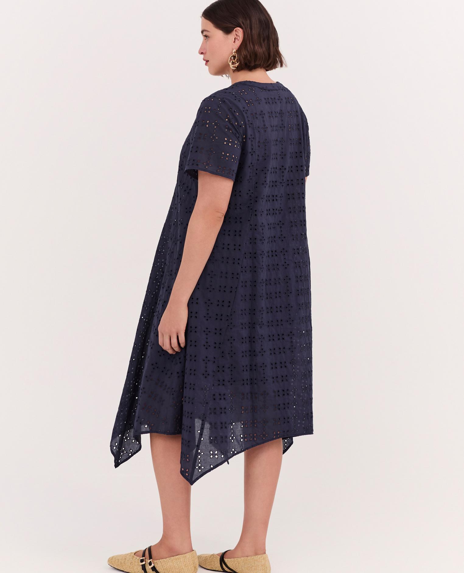 Vestido de mujer libre en sangalo escote redondo y cierre de botones delanteros - Fiorella Rubino - Azul Azul-2