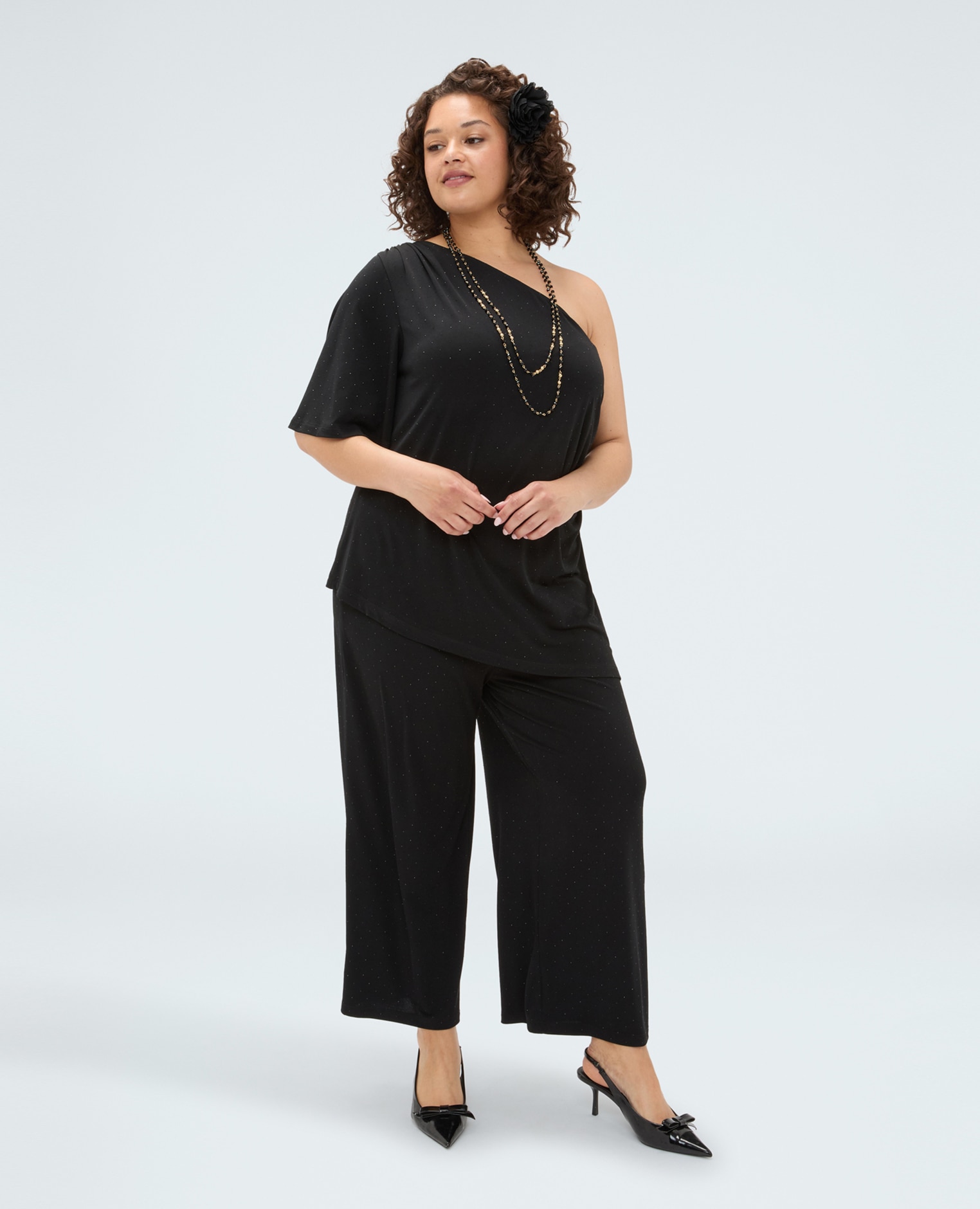 Pantalones de mujer de punto con destellos luminosos cintura elástica ajuste y diseño para el máximo confort - Fiorella Rubino - Negro Negro-1