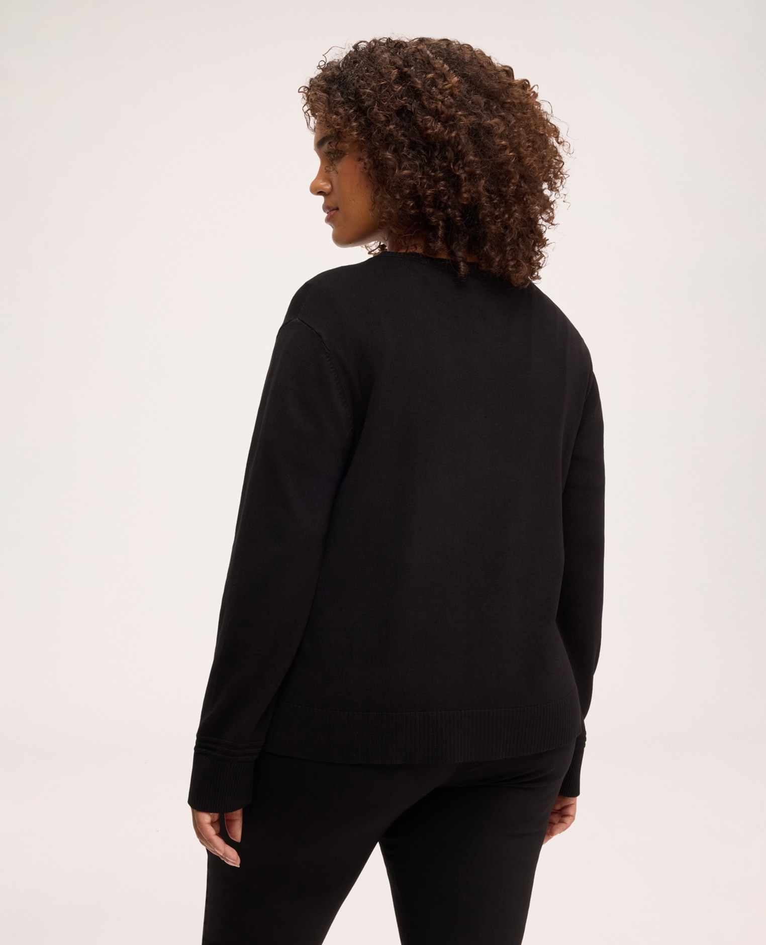Chaqueta de mujer de punto mezcla de viscosa cuello redondo ajuste cómodo bordes acanalados en puños y bajo mangas largas - Fiorella Rubino - Negro Negro-2
