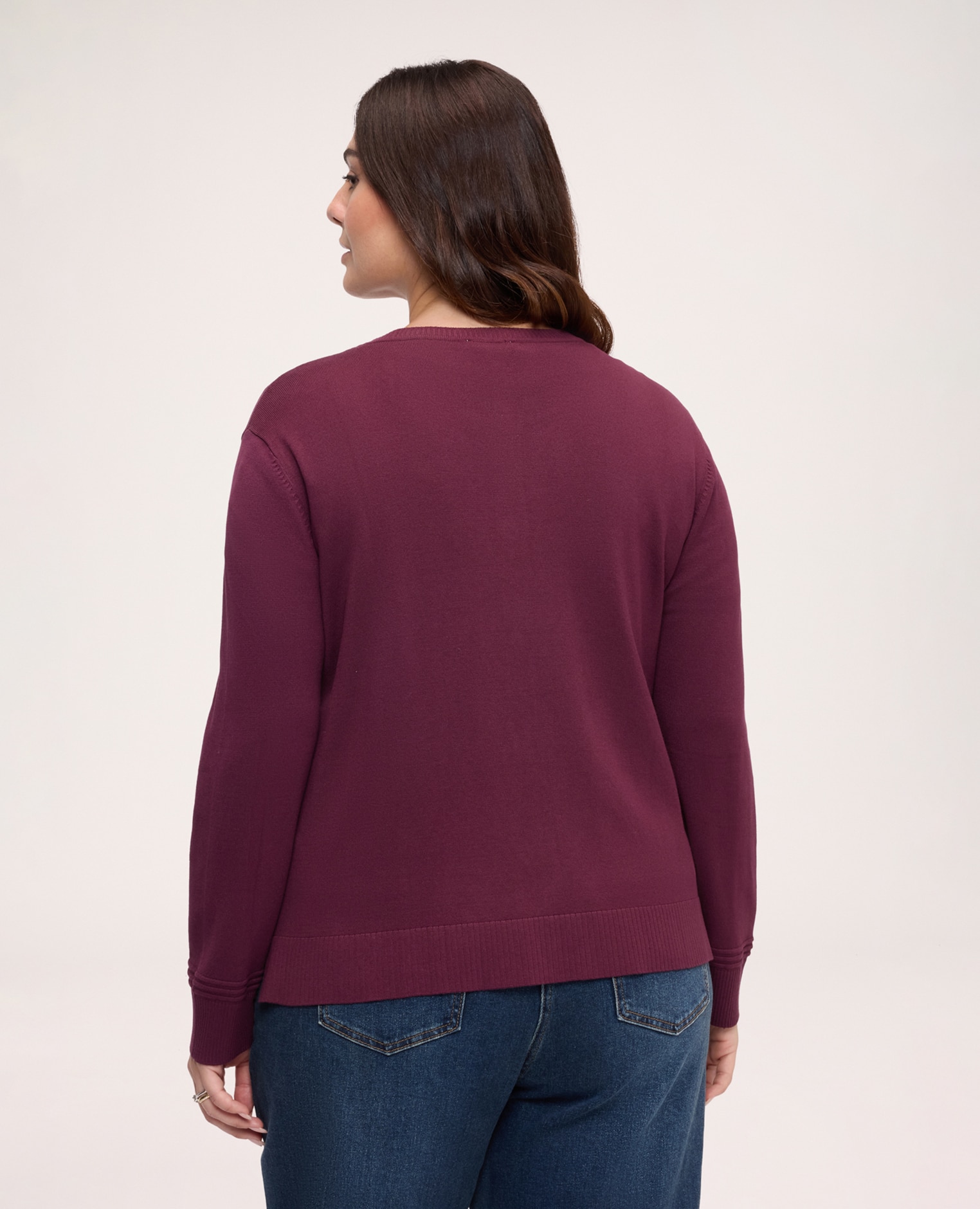 Chaqueta de mujer de punto mezcla de viscosa cuello redondo ajuste cómodo bordes acanalados en puños y bajo mangas largas - Fiorella Rubino - Burdeos Burdeos-2