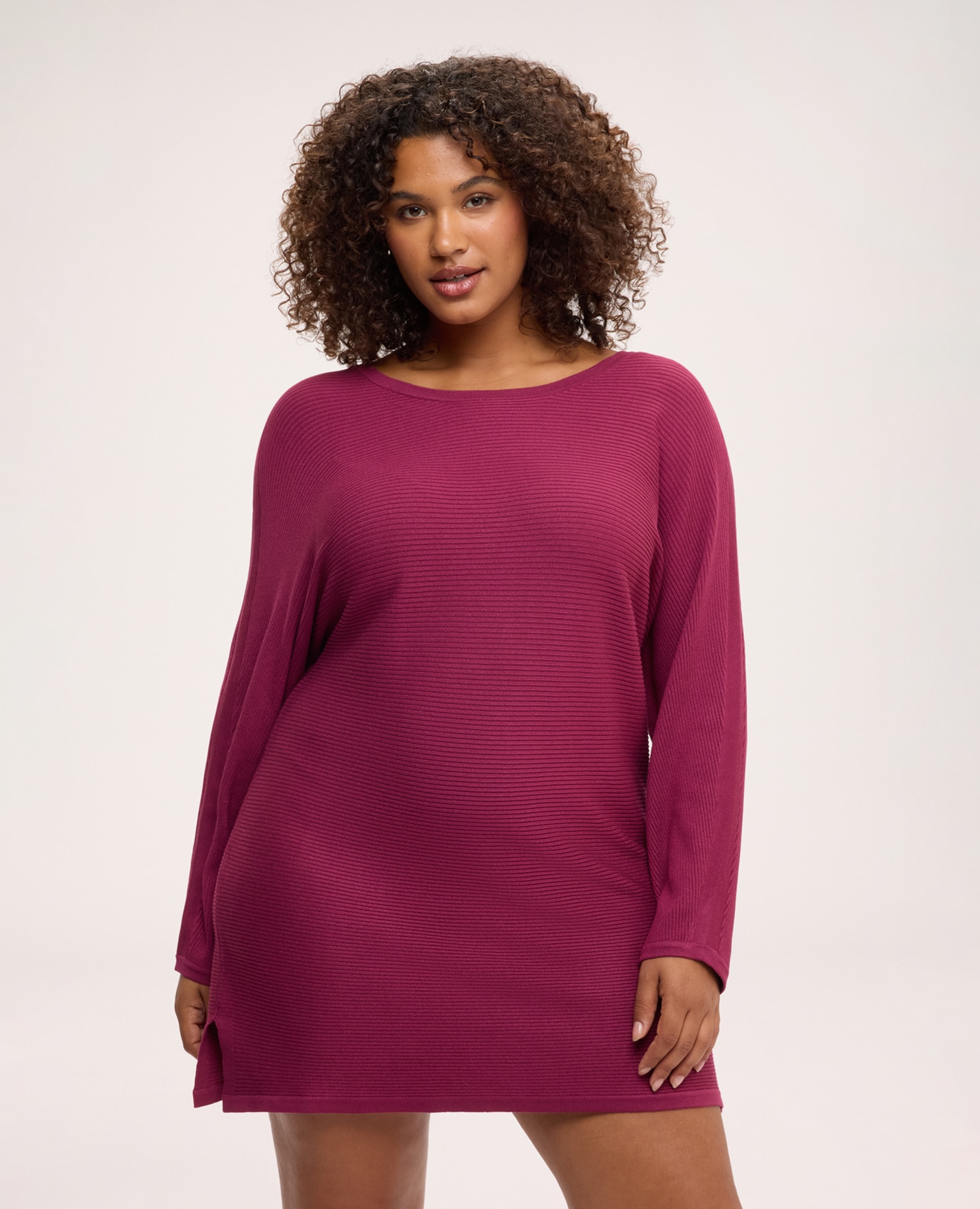 Jersey de mujer de mezcla de viscosa con canalé horizontal cuello redondo silueta amplia y cómoda - Fiorella Rubino - Burdeos Burdeos-1