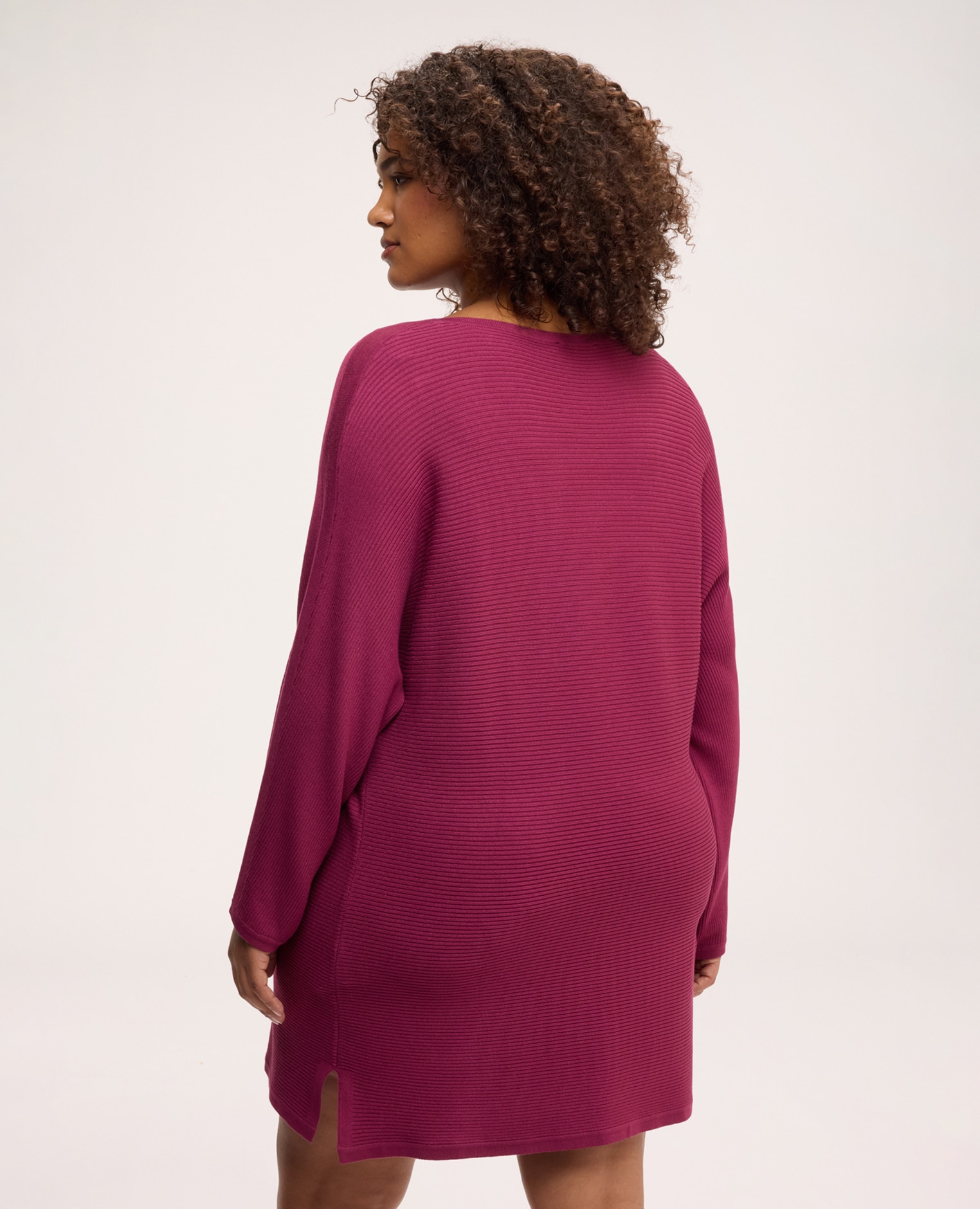 Jersey de mujer de mezcla de viscosa con canalé horizontal cuello redondo silueta amplia y cómoda - Fiorella Rubino - Burdeos Burdeos-2