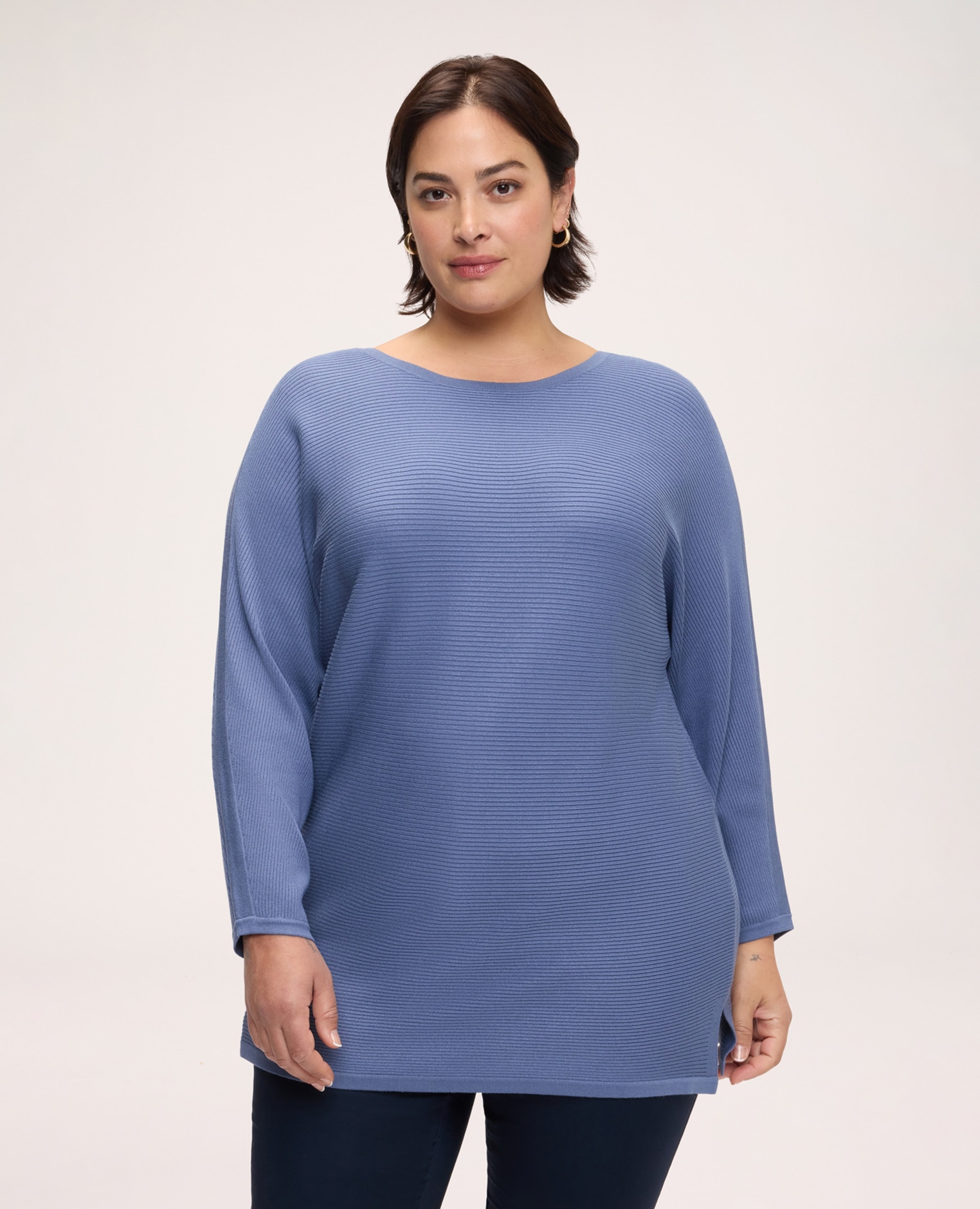 Imagen 0 de Jersey de mujer de mezcla de viscosa con canalé horizontal cuello redondo silueta amplia y cómoda Azul
