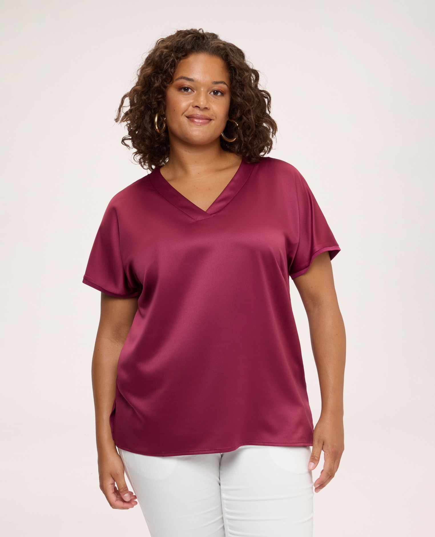 Camiseta de mujer bimatérica en raso de viscosa camiseta bimaterial con ajuste para el máximo confort - Fiorella Rubino - Fucsia Fucsia-1