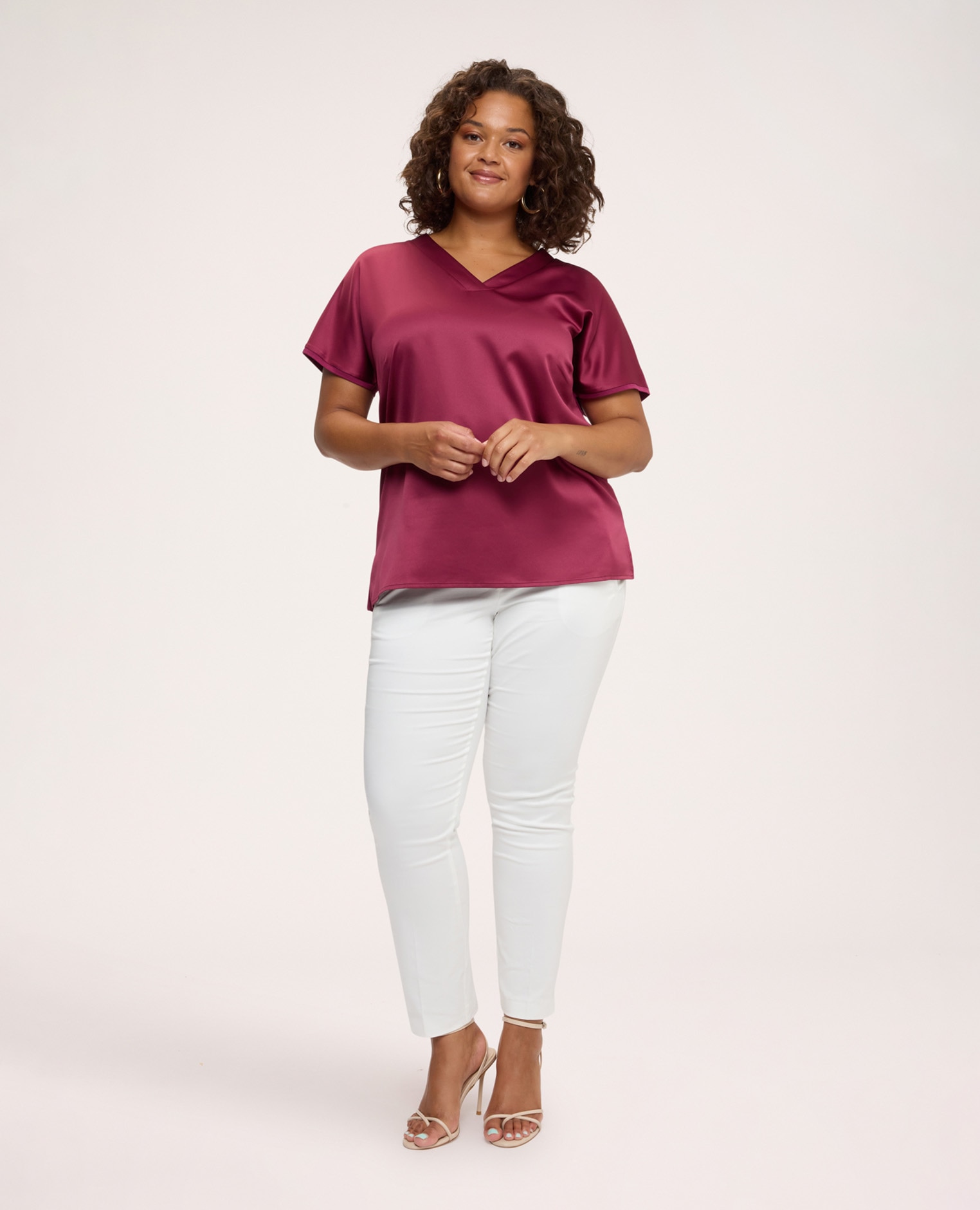 Camiseta de mujer bimatérica en raso de viscosa camiseta bimaterial con ajuste para el máximo confort - Fiorella Rubino - Fucsia Fucsia-3