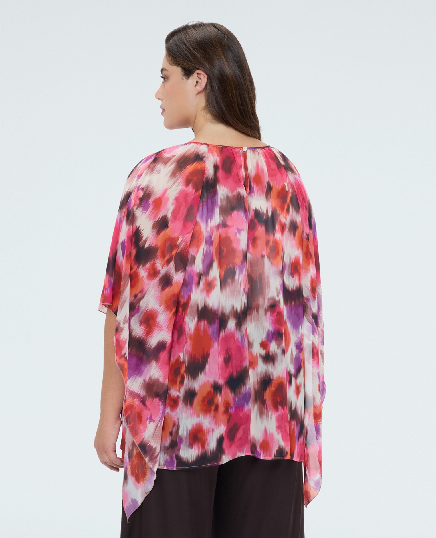Túnica de mujer de georgette con estampado acuarela cierre con botón en la parte trasera y ajuste cómodo - Fiorella Rubino - Fucsia Fucsia-2