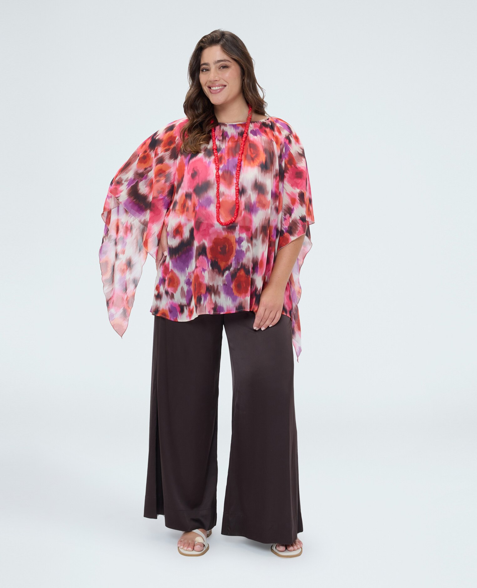 Túnica de mujer de georgette con estampado acuarela cierre con botón en la parte trasera y ajuste cómodo - Fiorella Rubino - Fucsia Fucsia-3