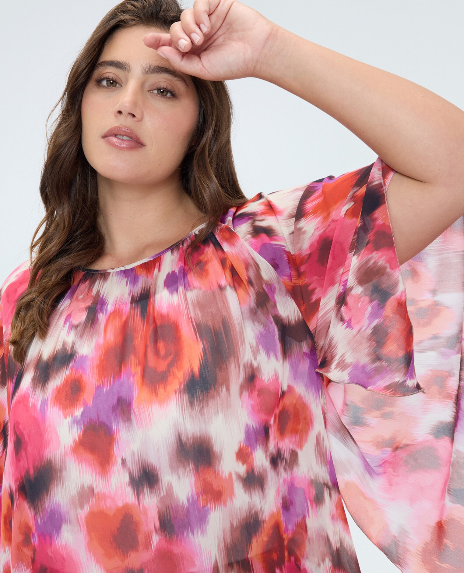 Túnica de mujer de georgette con estampado acuarela cierre con botón en la parte trasera y ajuste cómodo - Fiorella Rubino - Fucsia Fucsia-4