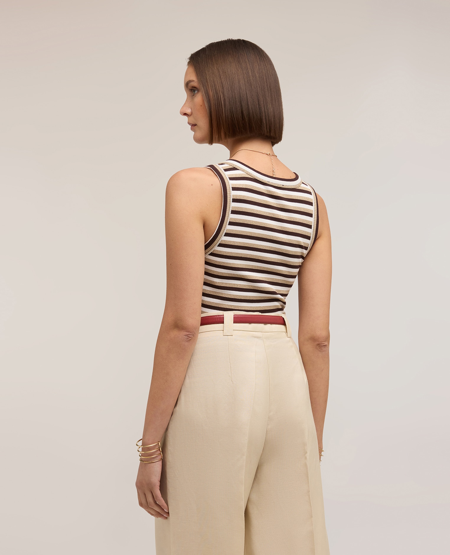 Top de mujer de rayas en mezcla de viscosa lurex ajuste entallado - Motivi - Marrón Marrón-2