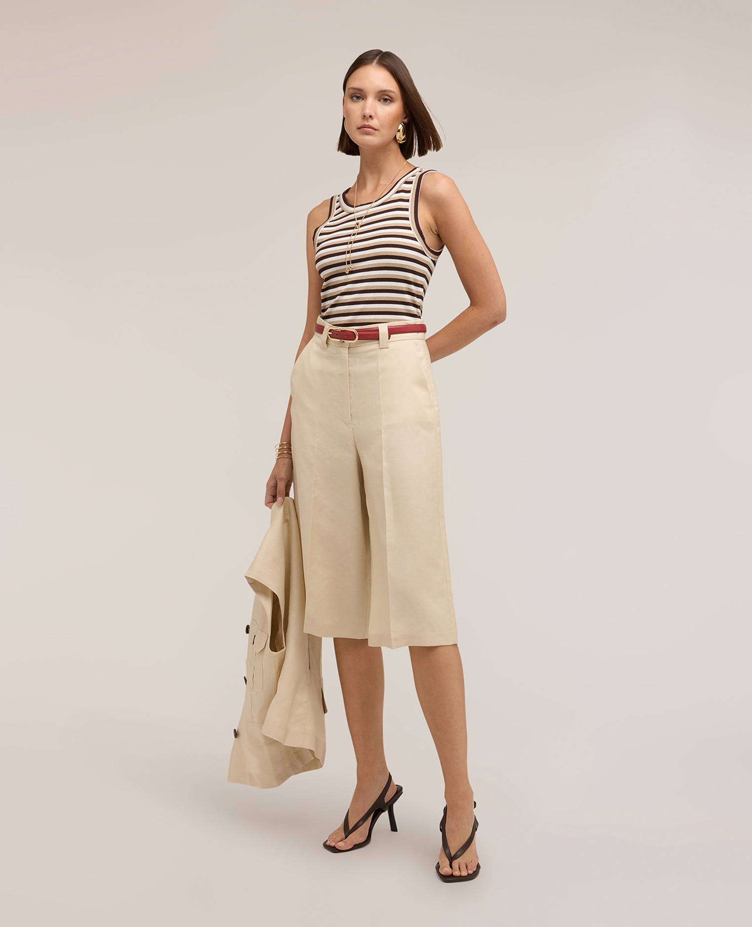 Top de mujer de rayas en mezcla de viscosa lurex ajuste entallado - Motivi - Marrón Marrón-3