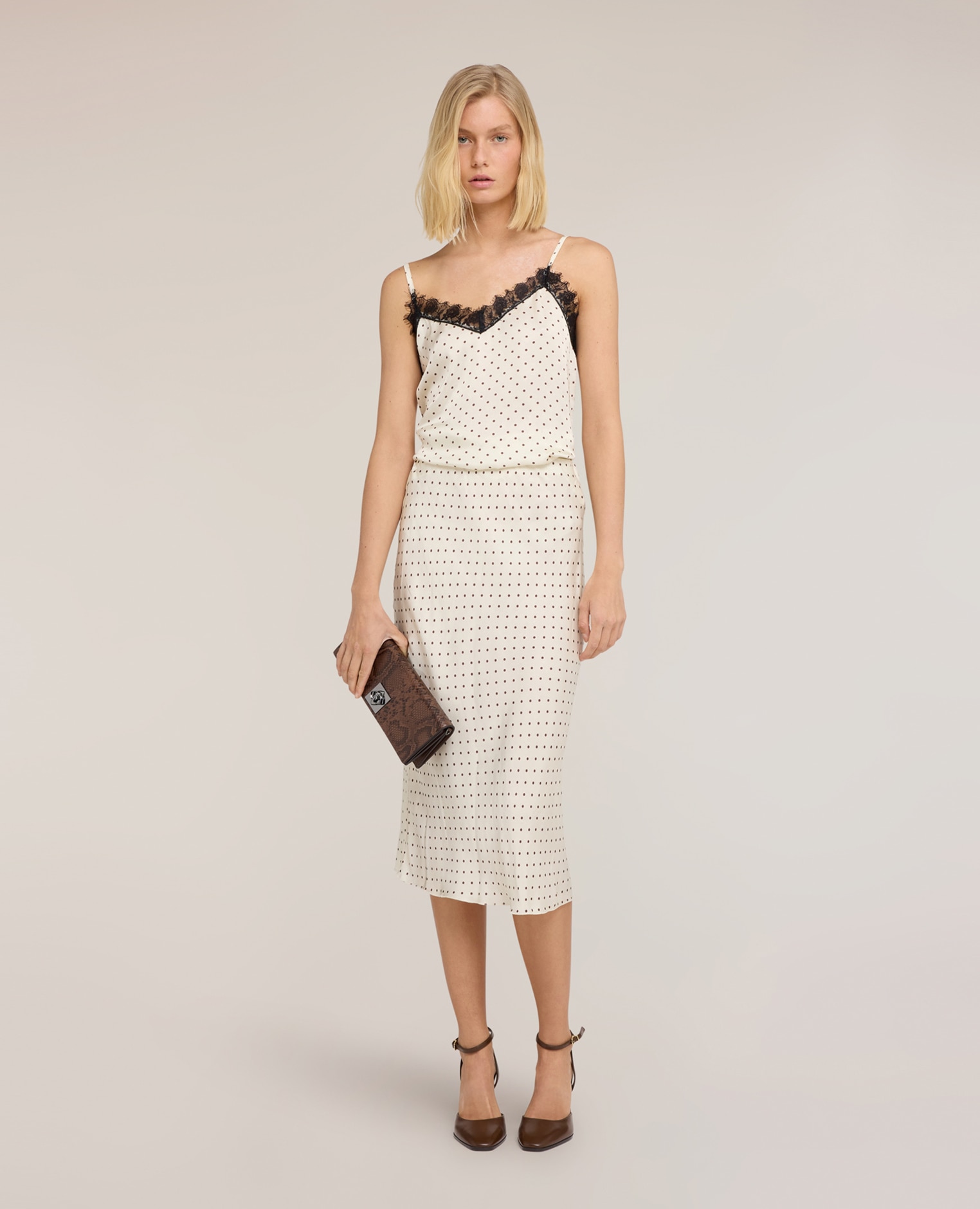 Top de mujer lencero de satén con lunares tirantes finos ajustables ajuste regular - Motivi - Blanco Blanco-3
