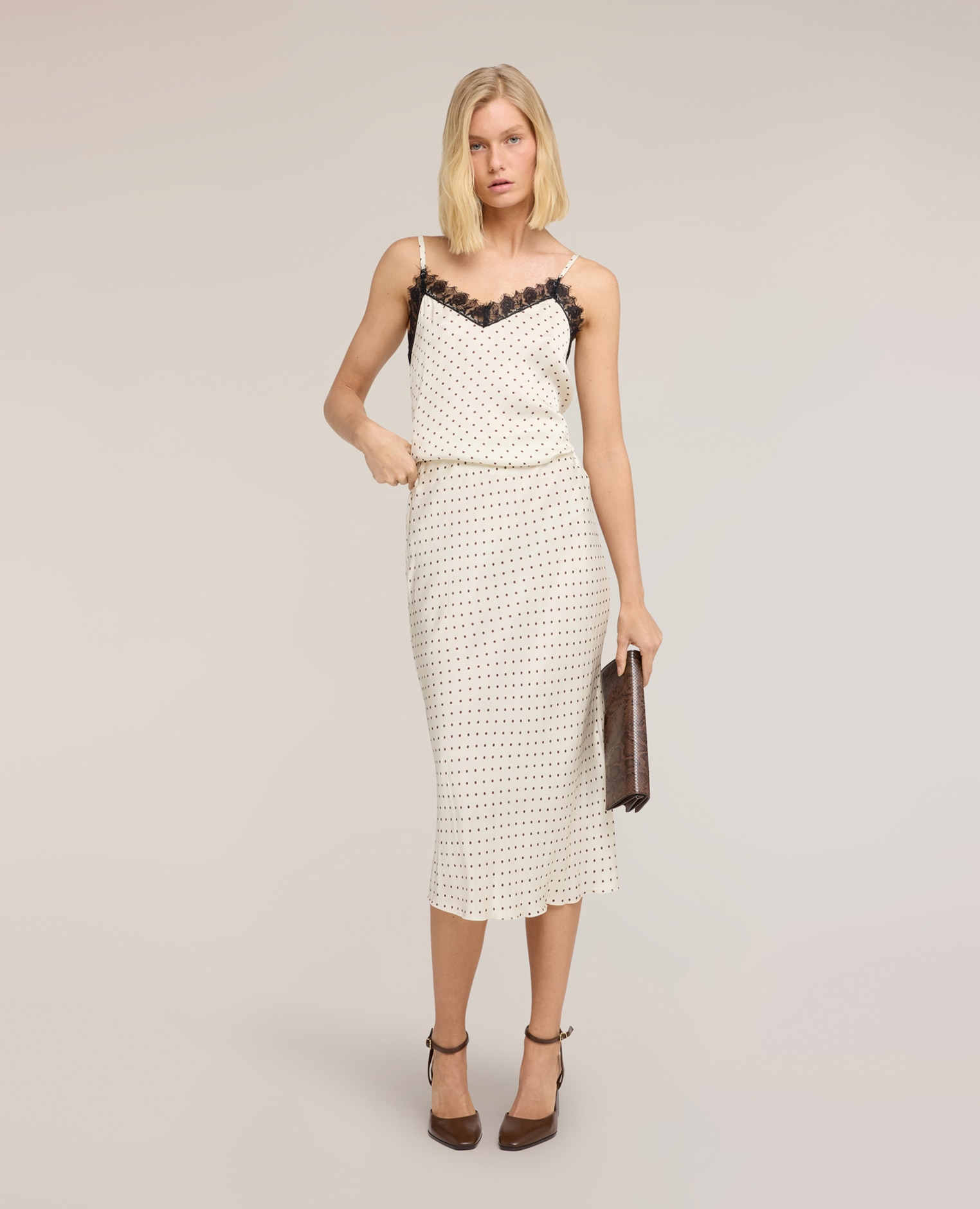Falda midi de raso con lunares estampado de lunares - Motivi - Blanco Blanco-1