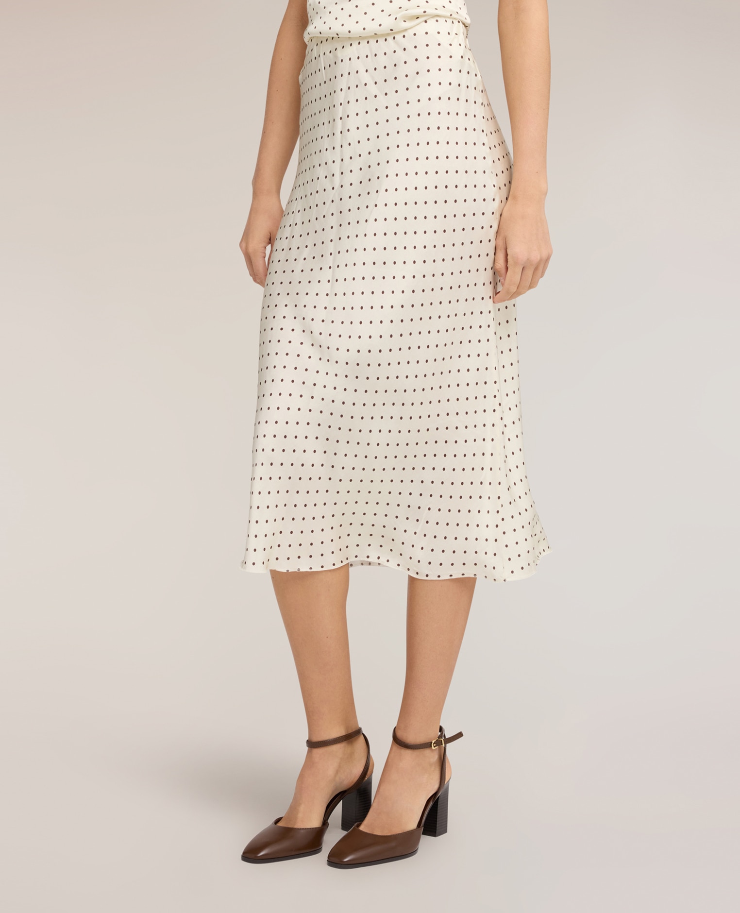 Falda midi de raso con lunares estampado de lunares - Motivi - Blanco Blanco-3