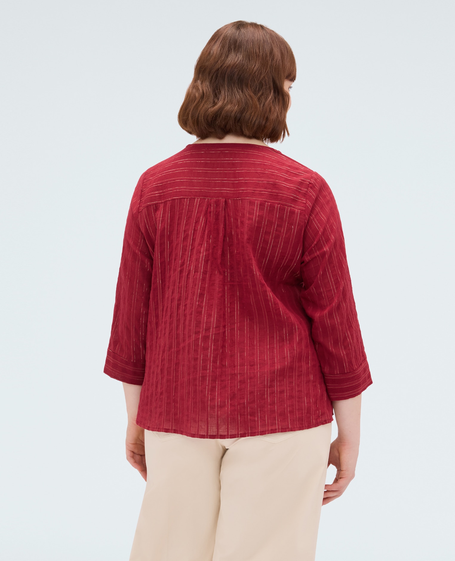 Blusa de mujer de rayas en algodón tejido crepón con rayas verticales en lurex - Fiorella Rubino - Burdeos Burdeos-2