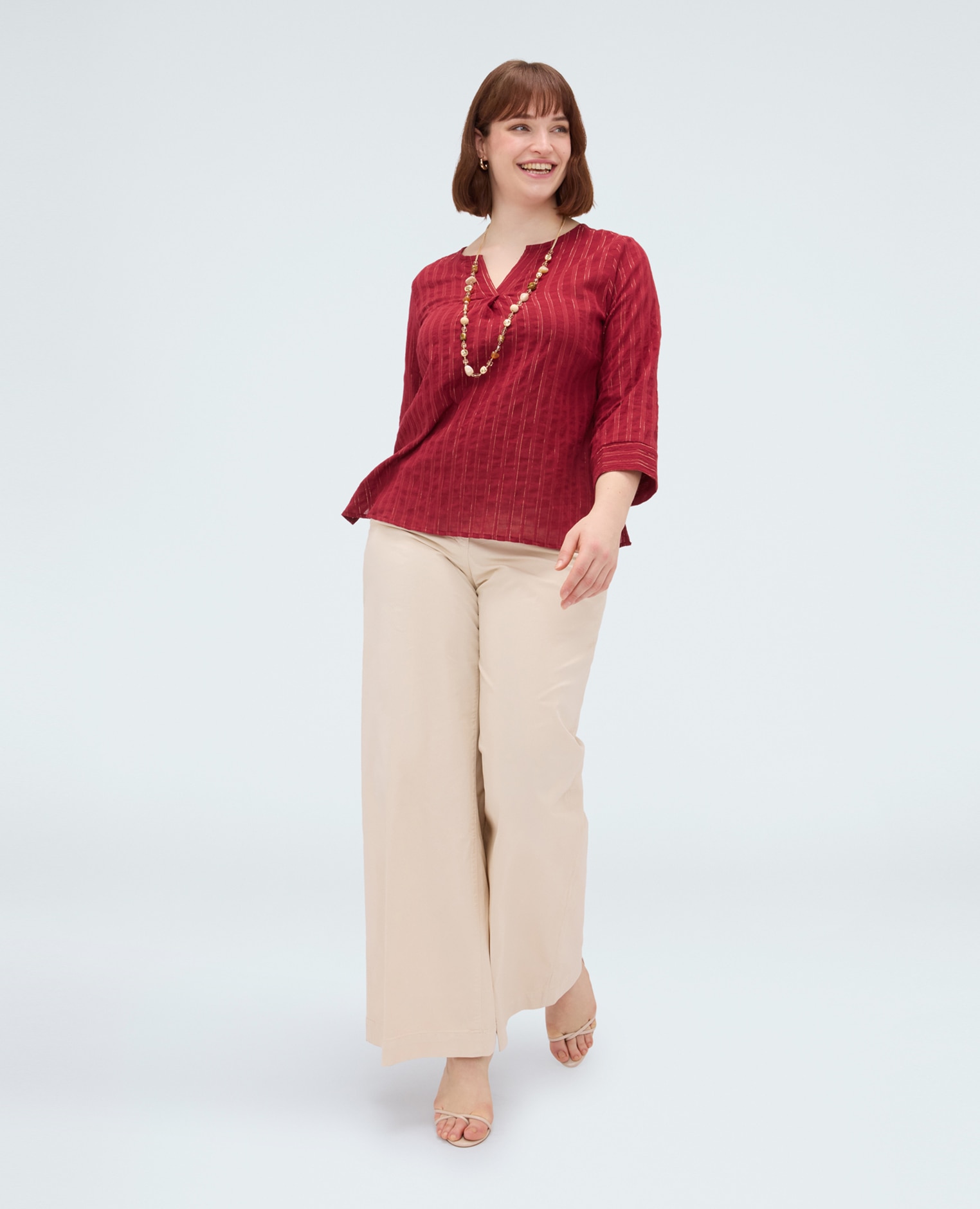 Blusa de mujer de rayas en algodón tejido crepón con rayas verticales en lurex - Fiorella Rubino - Burdeos Burdeos-3