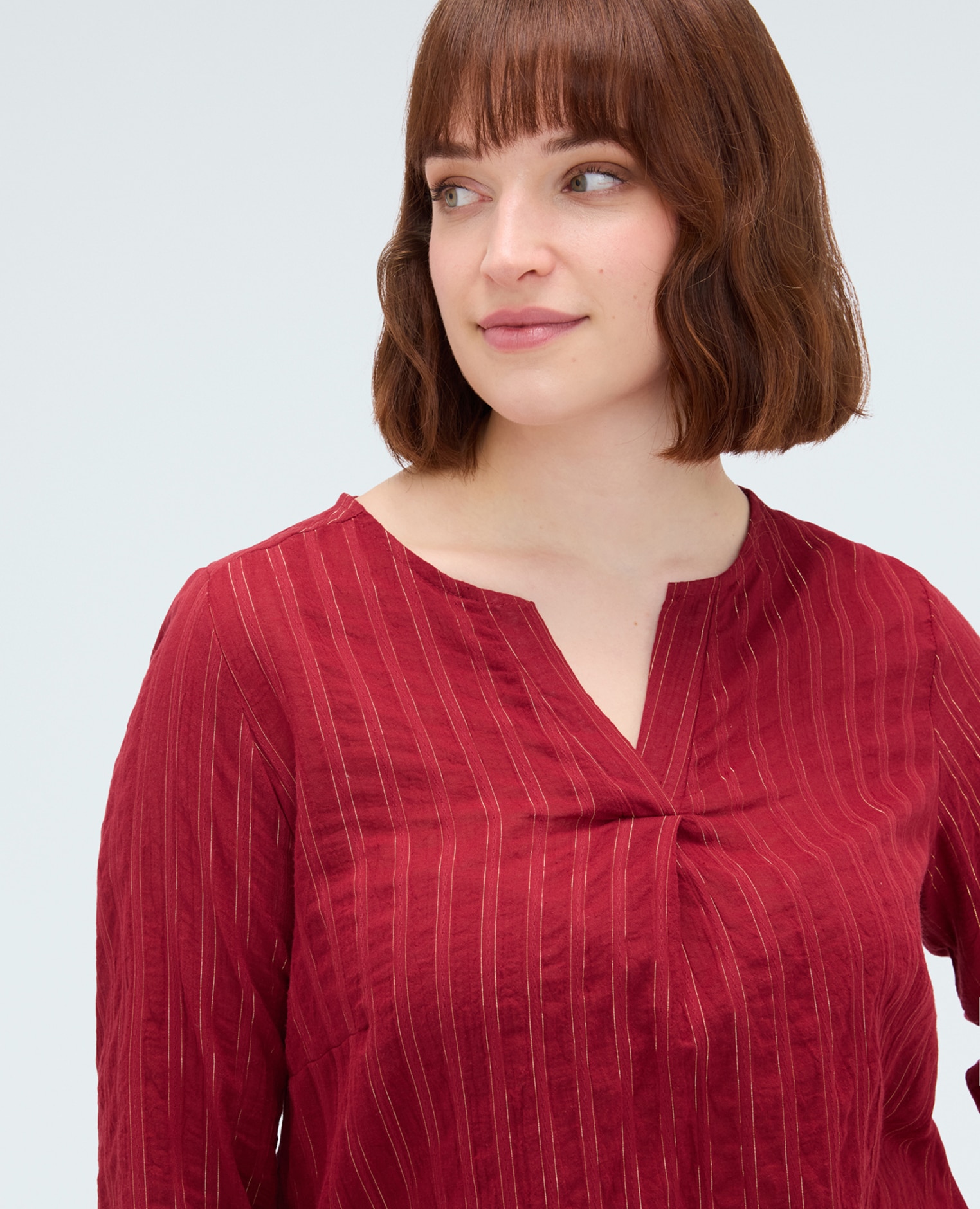 Blusa de mujer de rayas en algodón tejido crepón con rayas verticales en lurex - Fiorella Rubino - Burdeos Burdeos-4