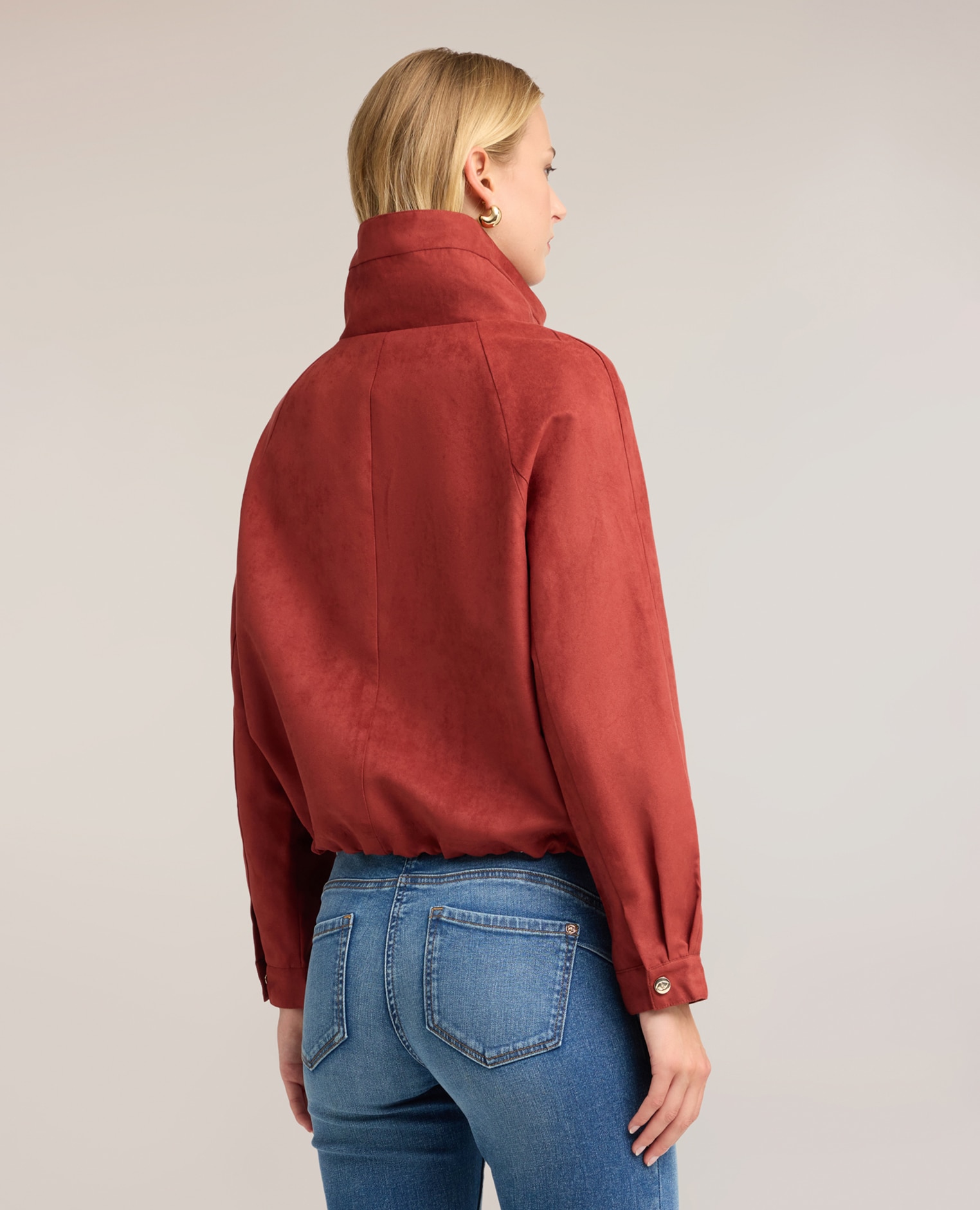Chaqueta de mujer corta con cuello alto y cremallera ajuste oversize corte corto - Motivi - Rojo Rojo-2