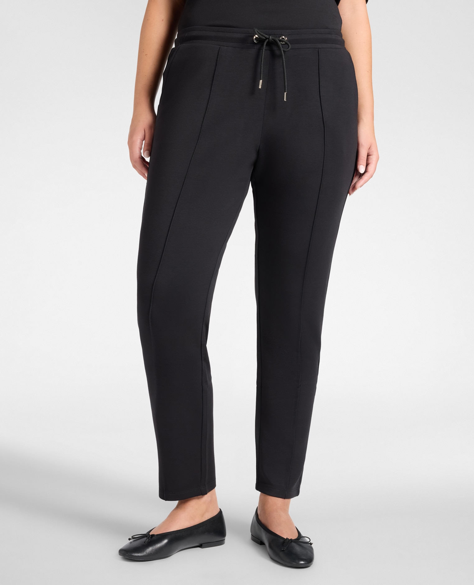 Joggers de mujer en scuba mezcla de modal con cordón ajustable costuras sastre verticales en la parte delantera que estilizan la pierna - Elena Miró - Negro Negro-3