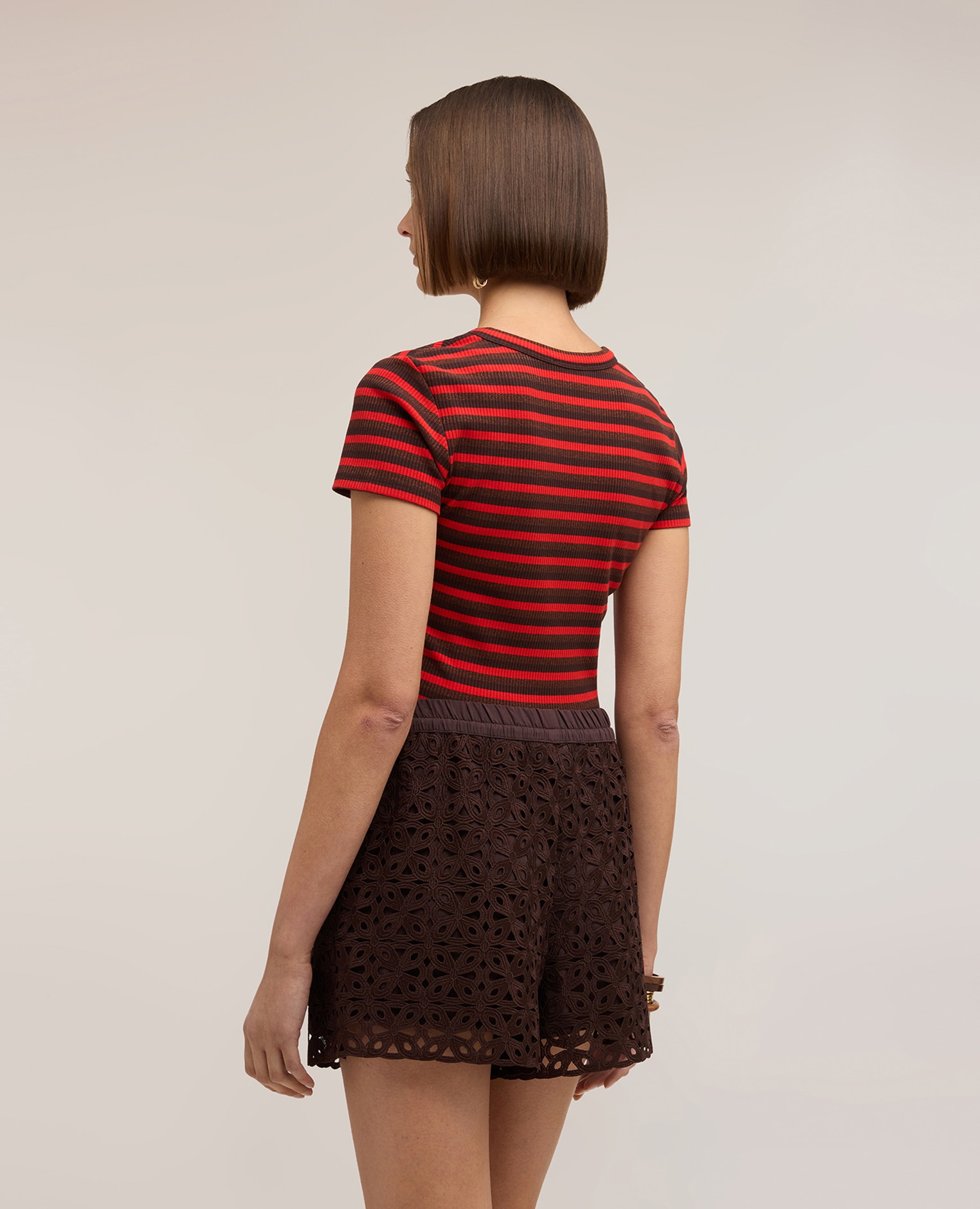 Camiseta de mujer de rayas en jersey mezcla lurex ajuste entallado - Motivi - Rojo Rojo-2