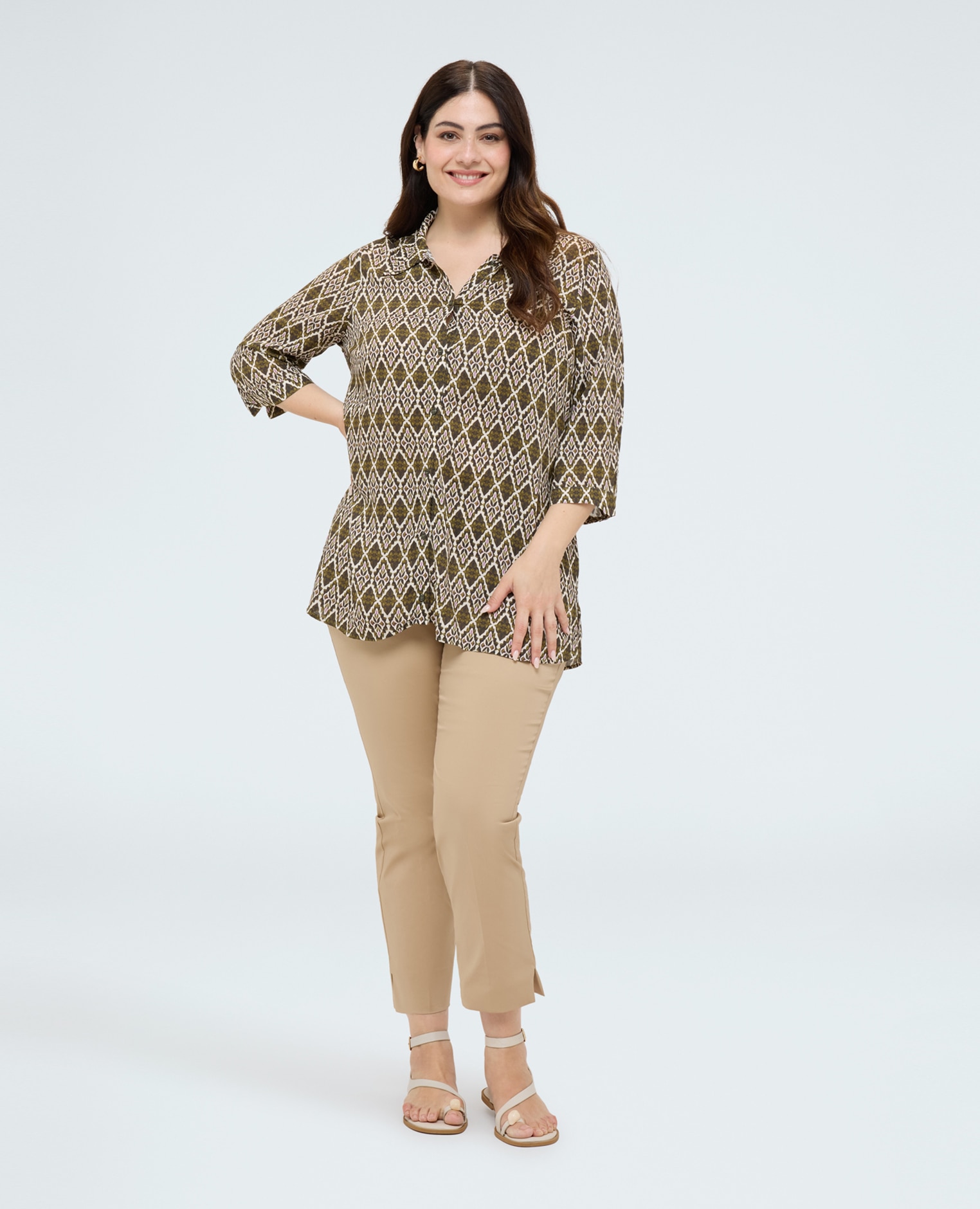Camisa de mujer de viscosa con estampado tejido fresco y ligero para una sensación agradable sobre la piel - Fiorella Rubino - Verde Verde-3