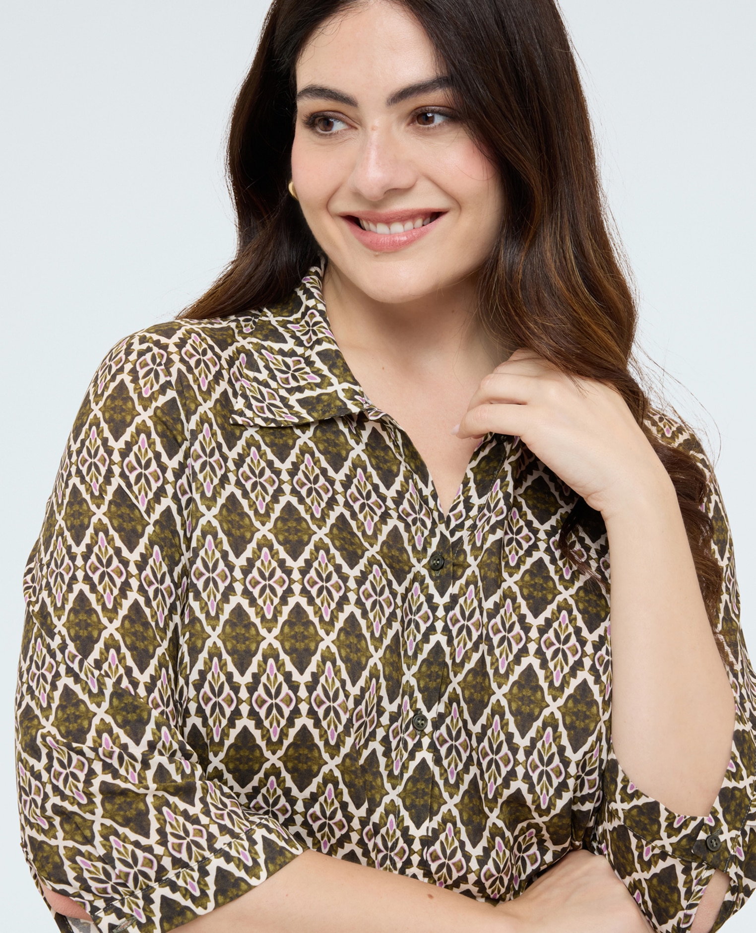 Camisa de mujer de viscosa con estampado tejido fresco y ligero para una sensación agradable sobre la piel - Fiorella Rubino - Verde Verde-4